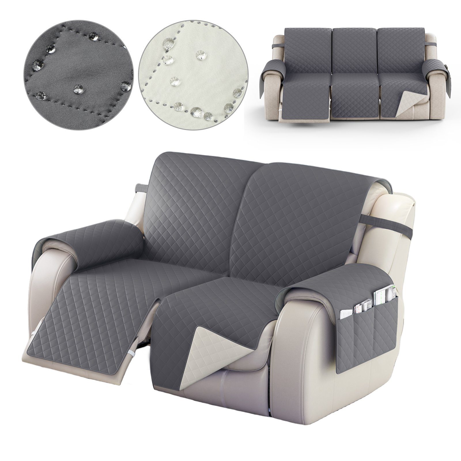 BTTO Sofahusse Sofahusse 2/3 Sitzer,Sofaüberzug mit Seitentasche,Doppelseitig , Wasserdicht, Doppelseitig, Mit Elastischem Band