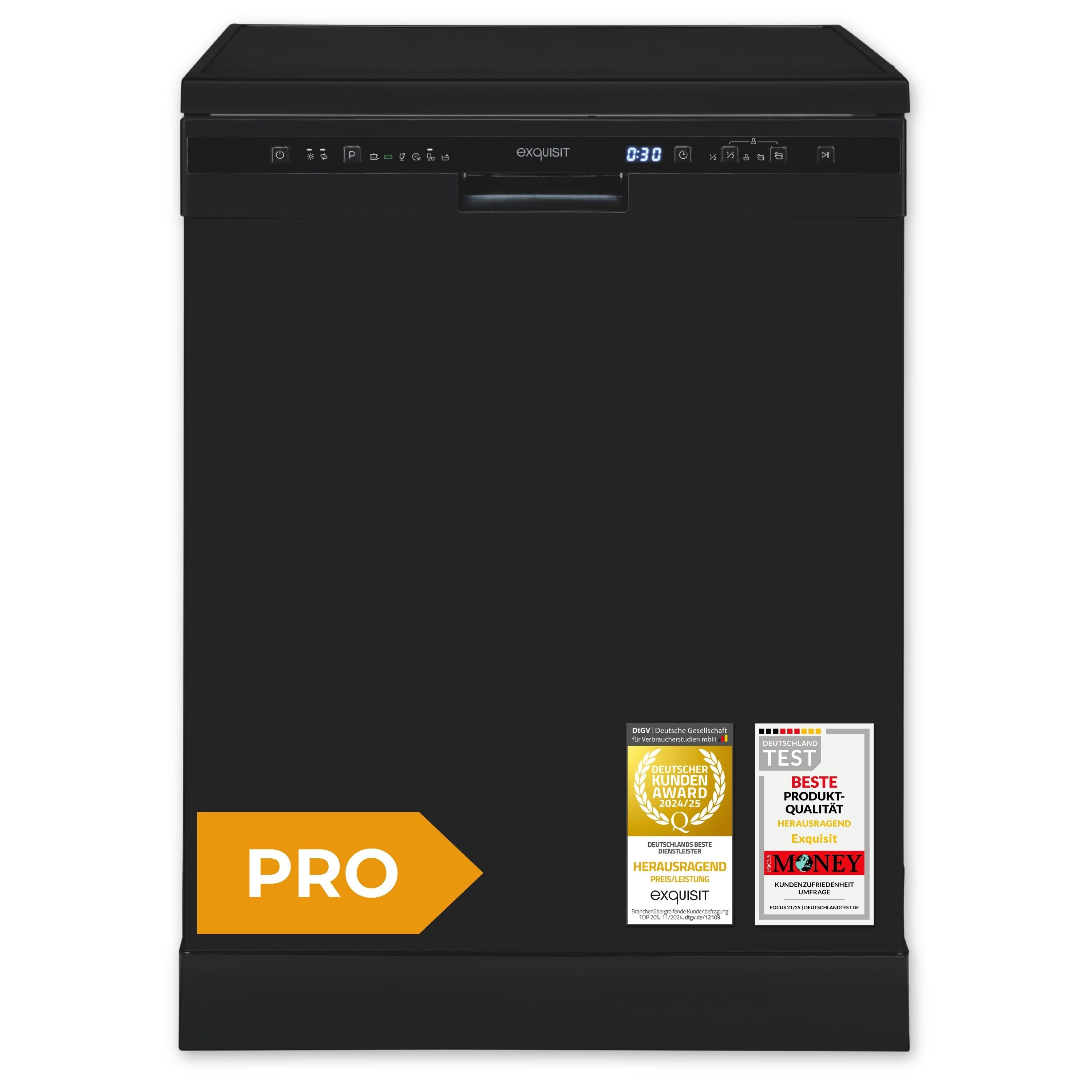 exquisit Standgeschirrspüler PRO GSP56314-030C, 14 Maßgedecke, 14 Maßgedecke, Automatische Türöffnung, Oberkorb verstellbar