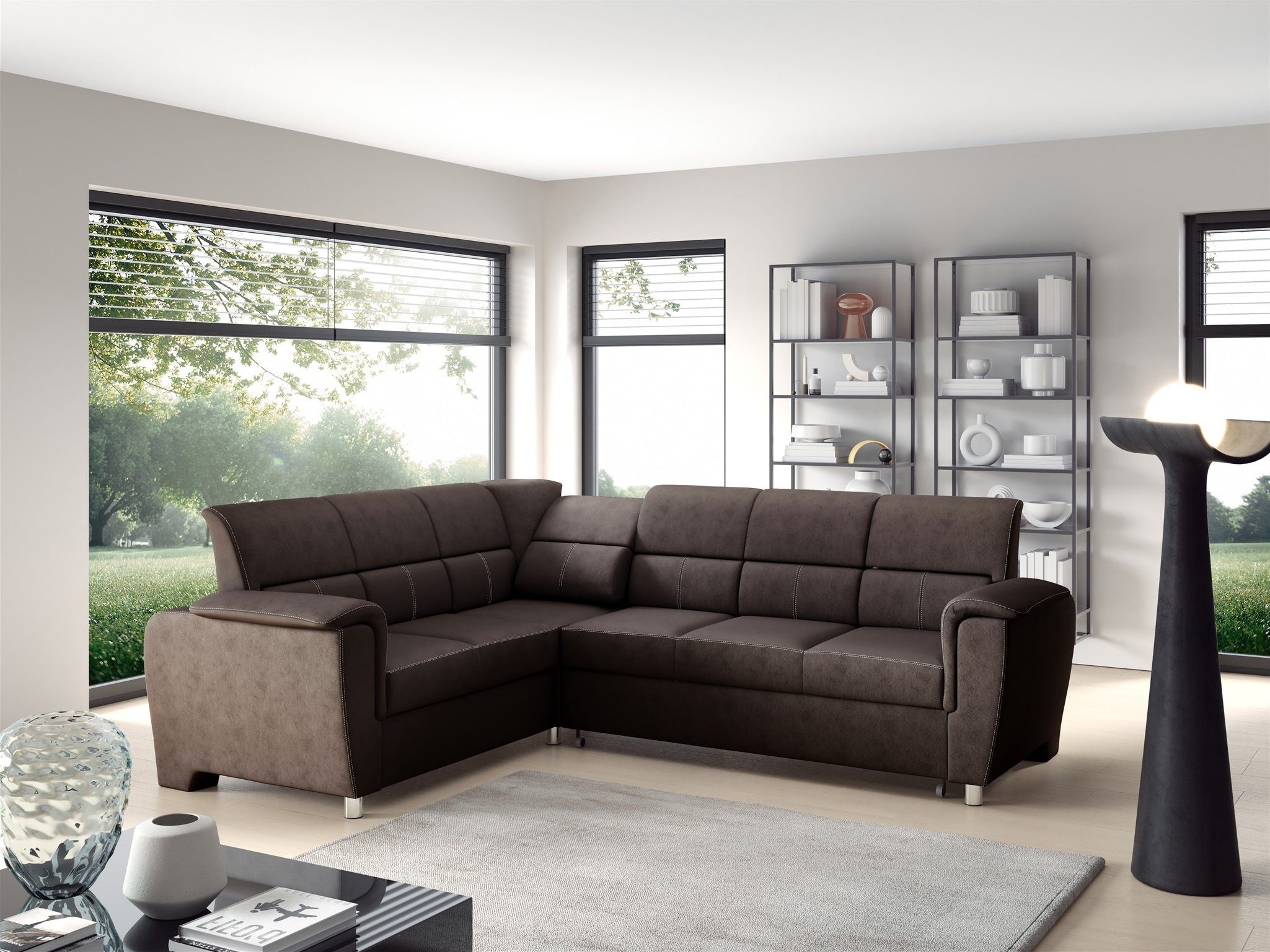 Fun Möbel Ecksofa Schlafsofa Sofa SALVADOR Stoff Texas, Bettkasten, mit Relaxfunktion