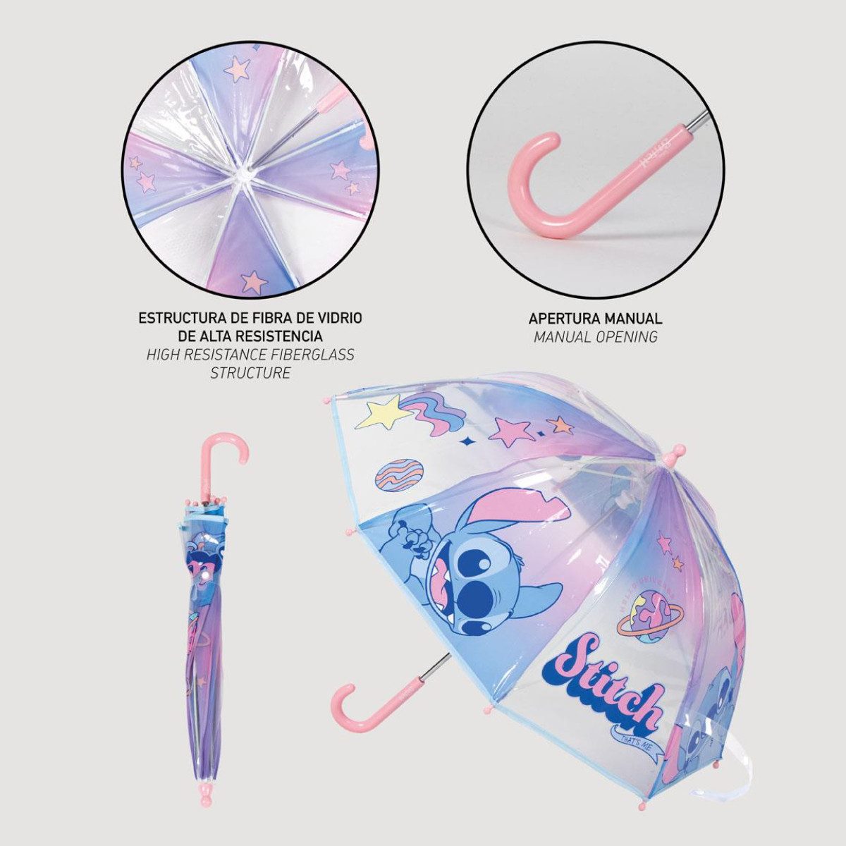 Lilo & Stitch Regenschirm-Wanderstock Ø 45 cm Regenschirm manueller Bubble-Schirm & Wetterschutz – Bild 5 von 5