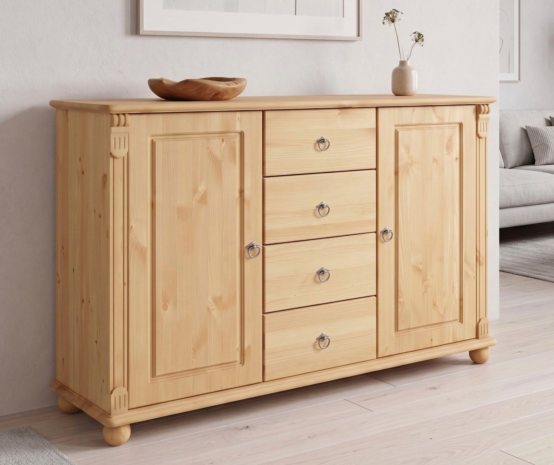 OTTO home Kombikommode Tessin; Buffetunterschrank, klassischer Landhausstil, aus massiver, FSC®-zertifizierter Kiefer, 128cm breit