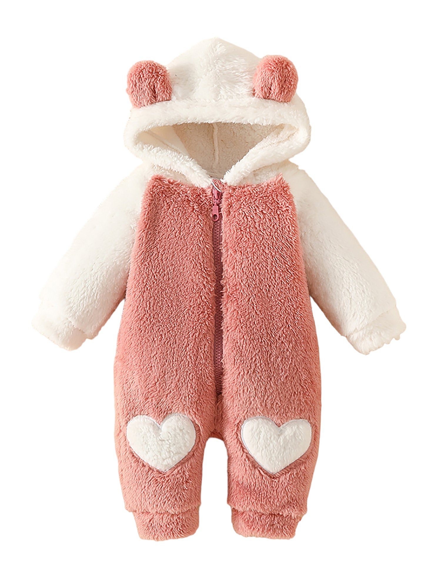 LAPA Strampler Baby Mädchen Warmer langärmliger Baby Kapuzenpullover mit Baby Ohren Kontrastfarben, Herzform Rosa