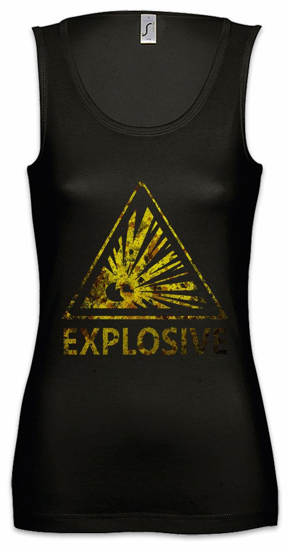Tanktop Caution Explosive Vintage Logo Sign Ärmelloses Damen T-Shirt Warning
