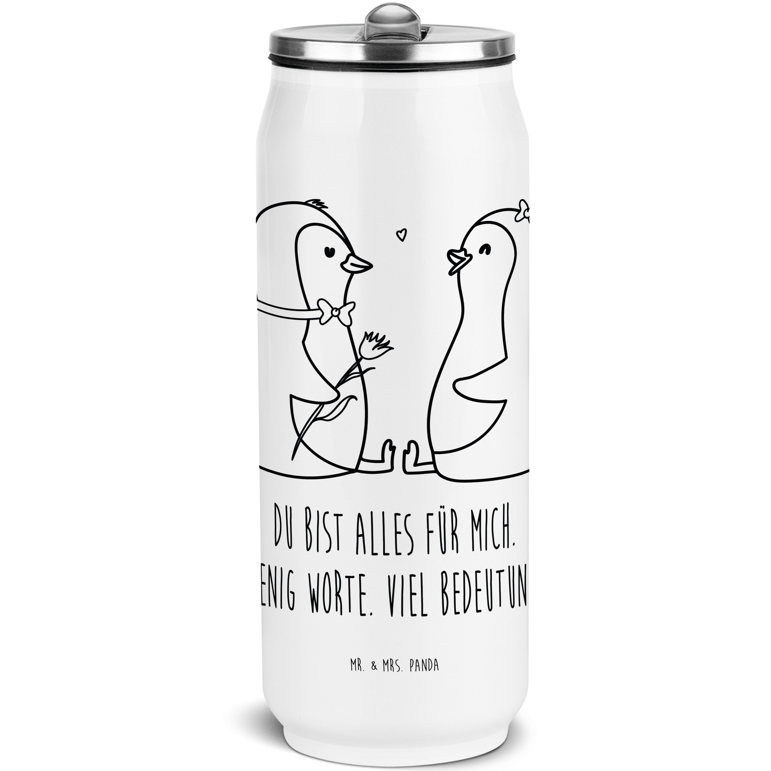 Mr. & Mrs. Panda Isolierflasche Pinguin Pärchen - Weiß - Geschenk, Getränkedose, Liebesbeweis, große, klappbares Mundstück