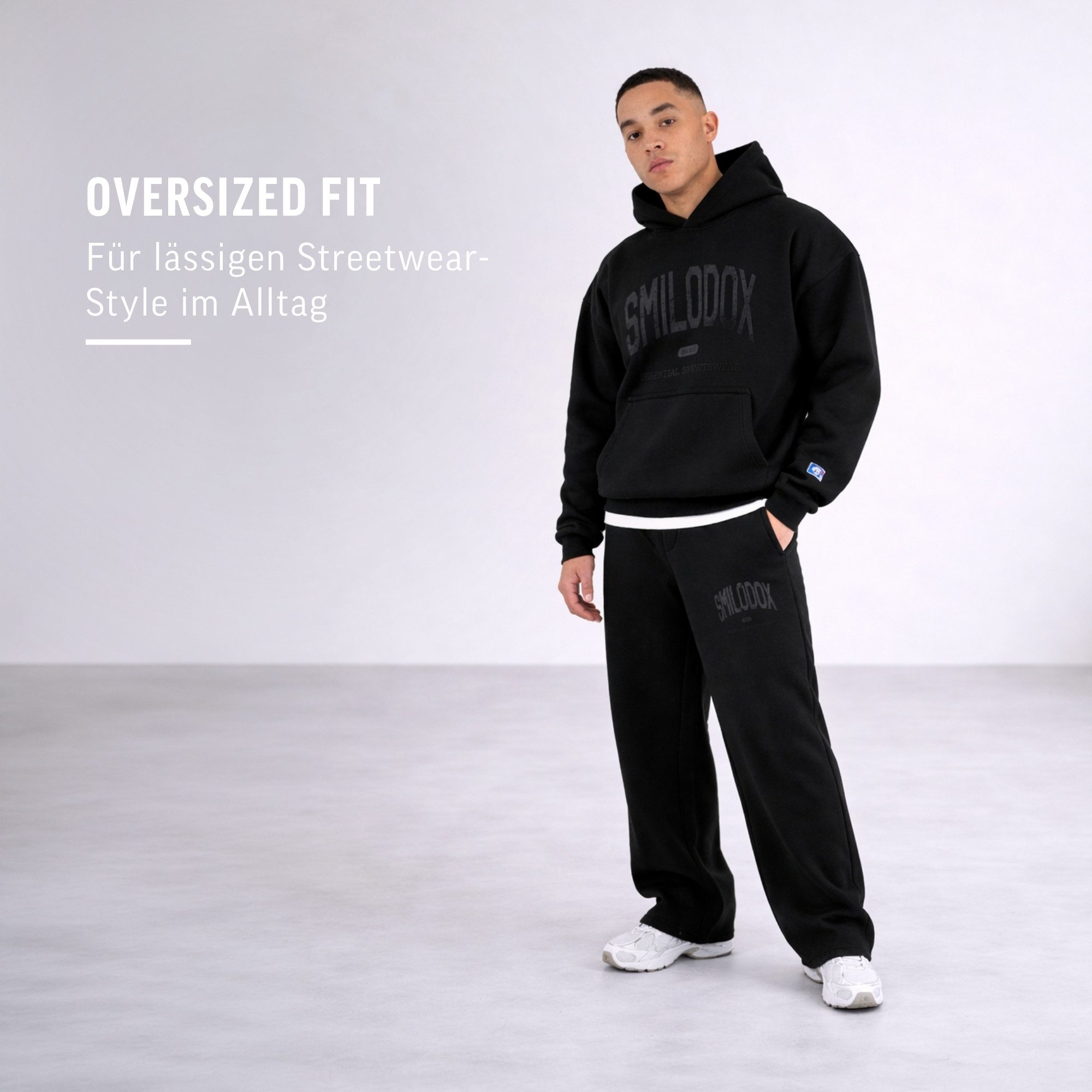 Smilodox Hoodie Oswin, Oversized Pullover Herren, Sweater mit Frontprint und Kapuze Baggy Fit, Weiches Sweatmaterial, ideal für Gym & Freizeit