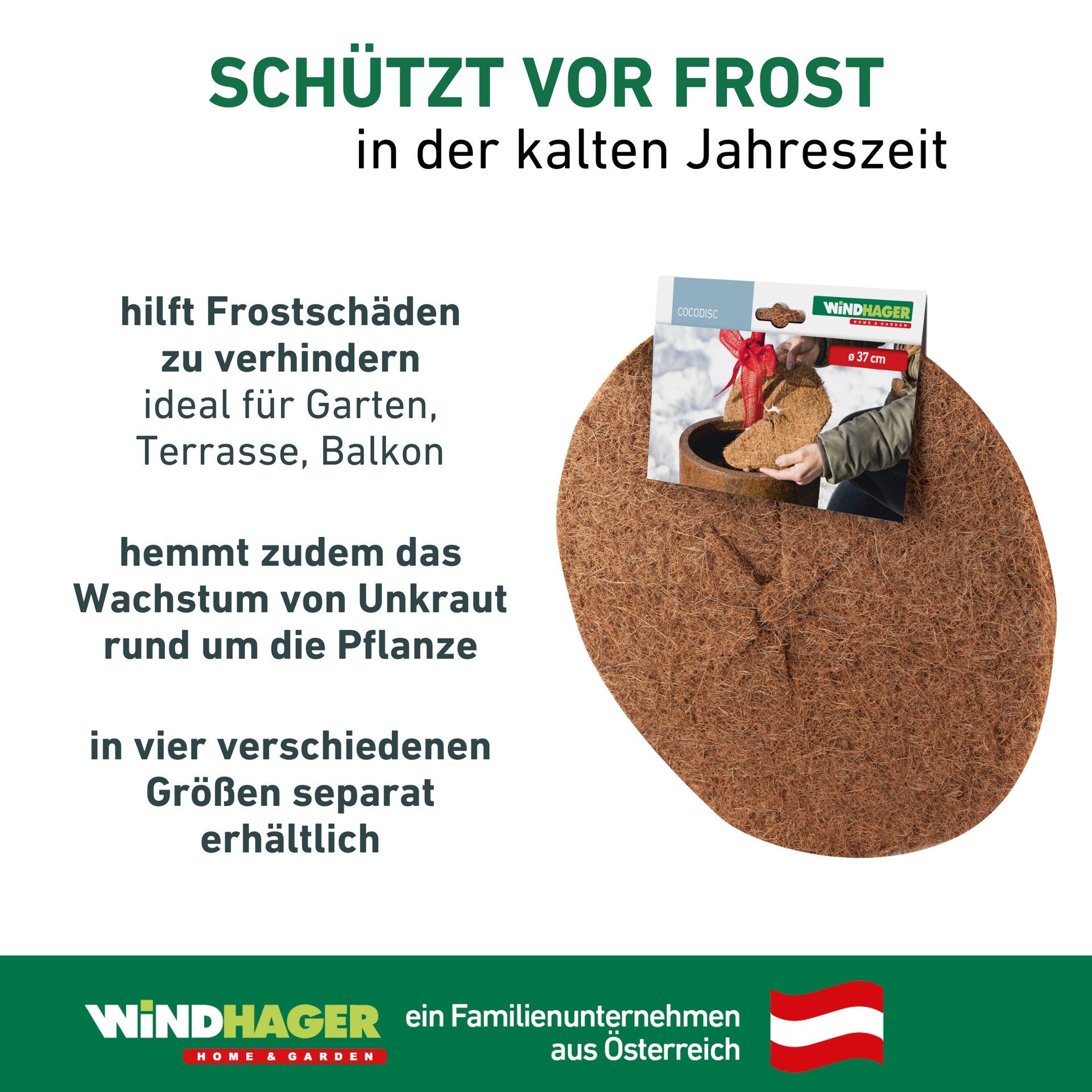 Windhager Winterschutzvlies Cocodisc, Frostschutz Mulchscheibe für Pflanzen, (1-St), Kälteschutz aus Kokosfasern, erhältlich mit Ø 37 cm oder 60 cm
