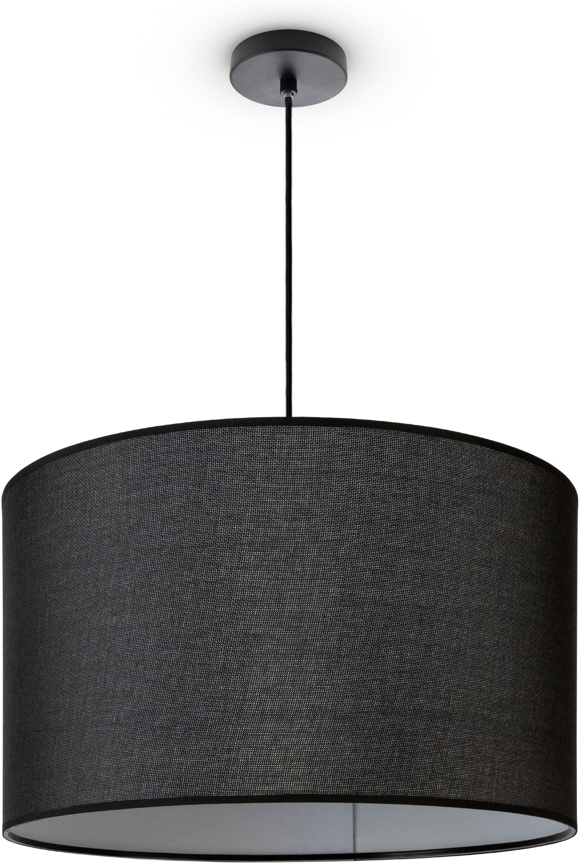 Paco Home Pendelleuchte HUGO CANVAS UNI COLOR, ohne Leuchtmittel, Wohnzimmer Stoff Lampenschirm Skandinavisch Uni Pendelleuchte Modern schwarz schwarz