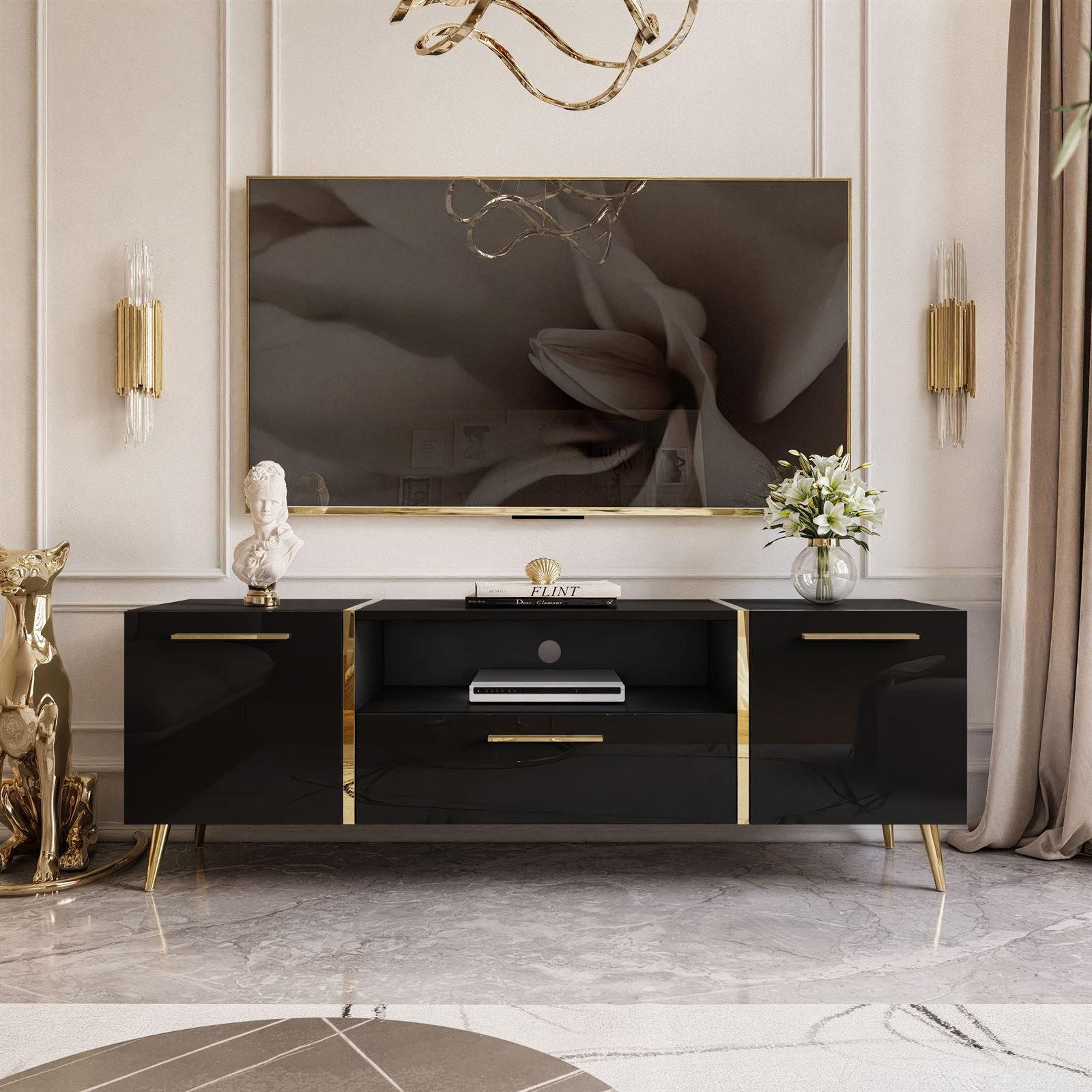 yourhouse24 Lowboard TV ONYX goldenen Beinen günstig online kaufen