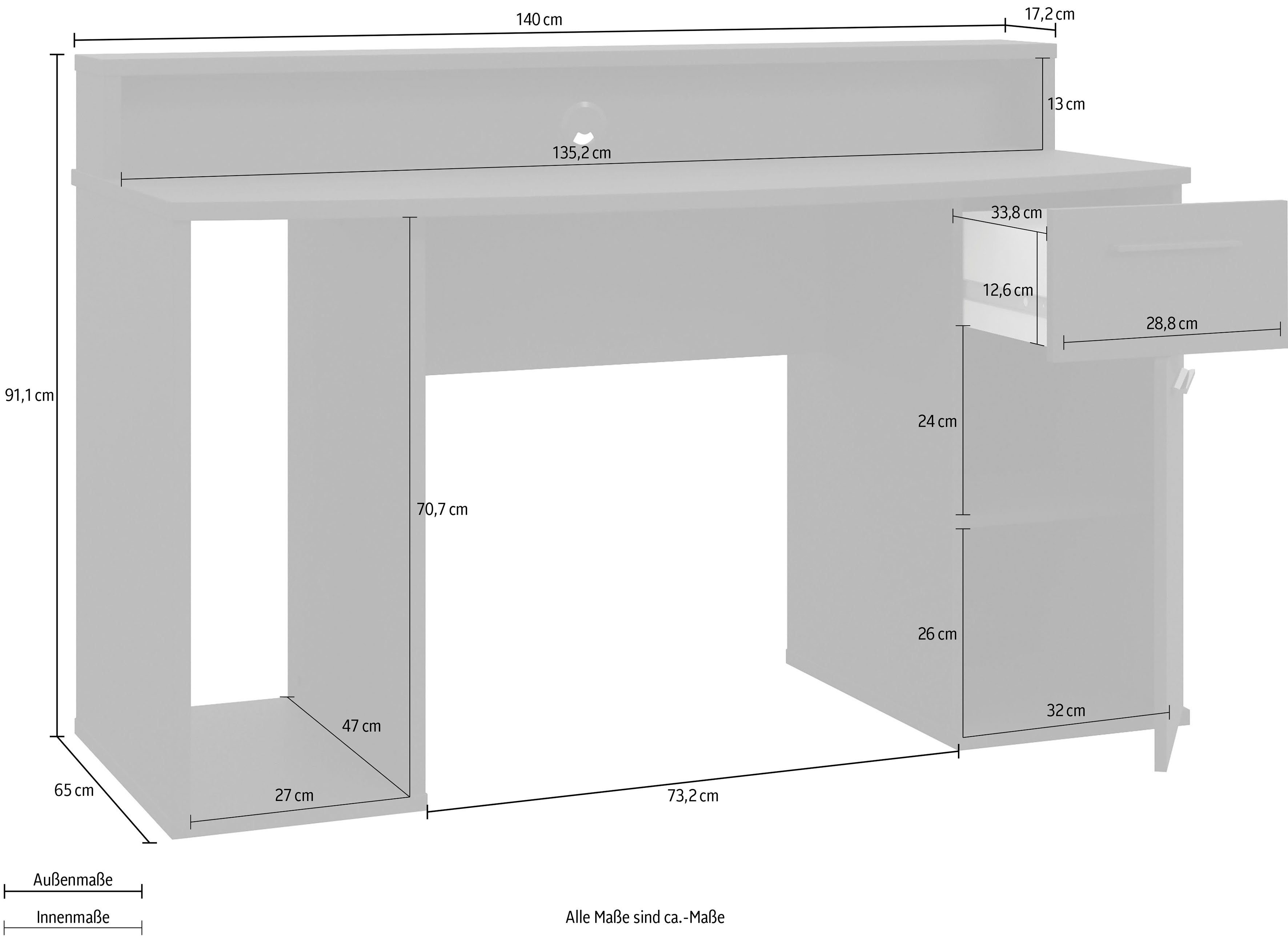 FORTE Gamingtisch Ayo, mit LED-RGB Beleuchtung, moderner Schreibtisch, Breite 140 cm