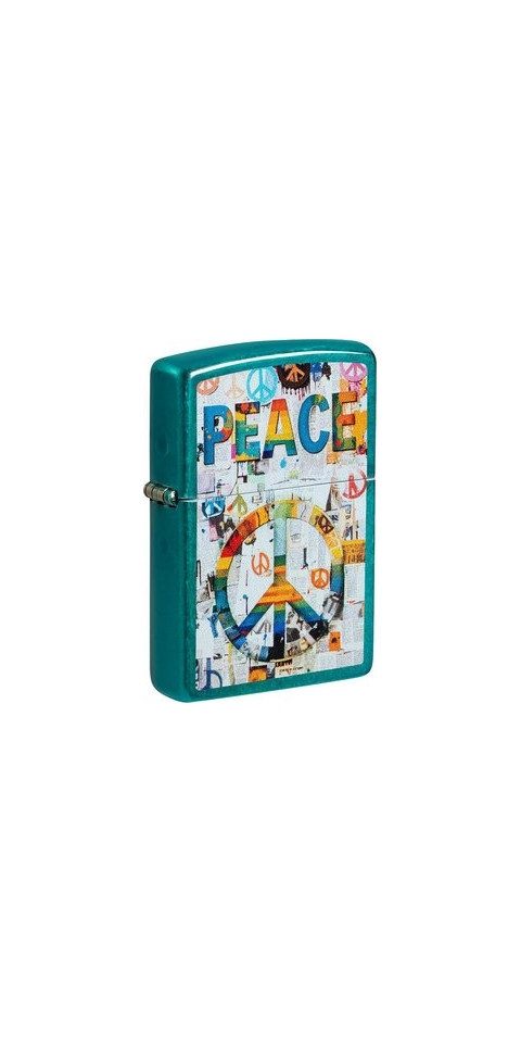 Zippo Feuerzeug Zippo Benzinfeuerzeug, Sturmfeuerzeug, "Peace Teal Aufdruck" Grün petr (1-St), Peace Aufdruck