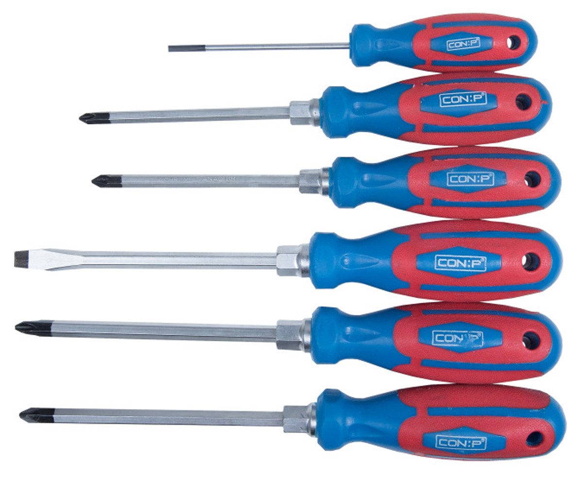CON:P Schraubendreher Schraubendreher Schraubenzieher PH PZ Kreuz Schlitz 6-teilig, Schlagfest und ergonomisch