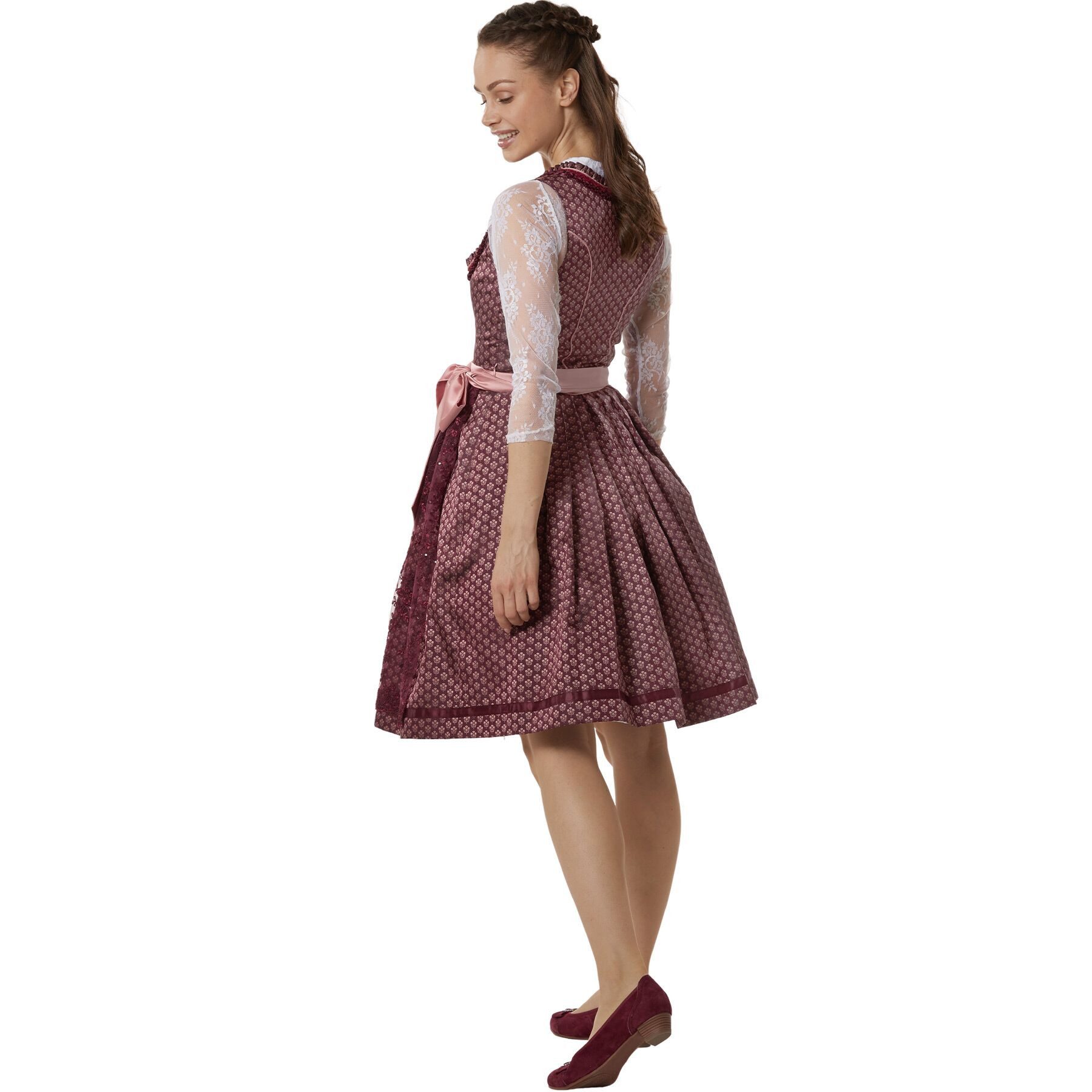 dressforfun Dirndl hochwertiges & elegantes Trachtenkleid Liah Bordeauxrot (Premium Midi-Dirndl, Gr. 34) Perfekt für Oktoberfest, Trachtenfeste oder Volksfeste