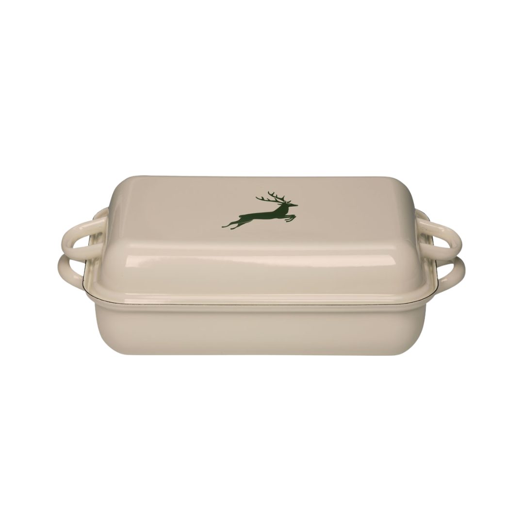 Riess Bratpfanne Hirsch Grün Bratpfanne mit Deckel 37x26, Emaille