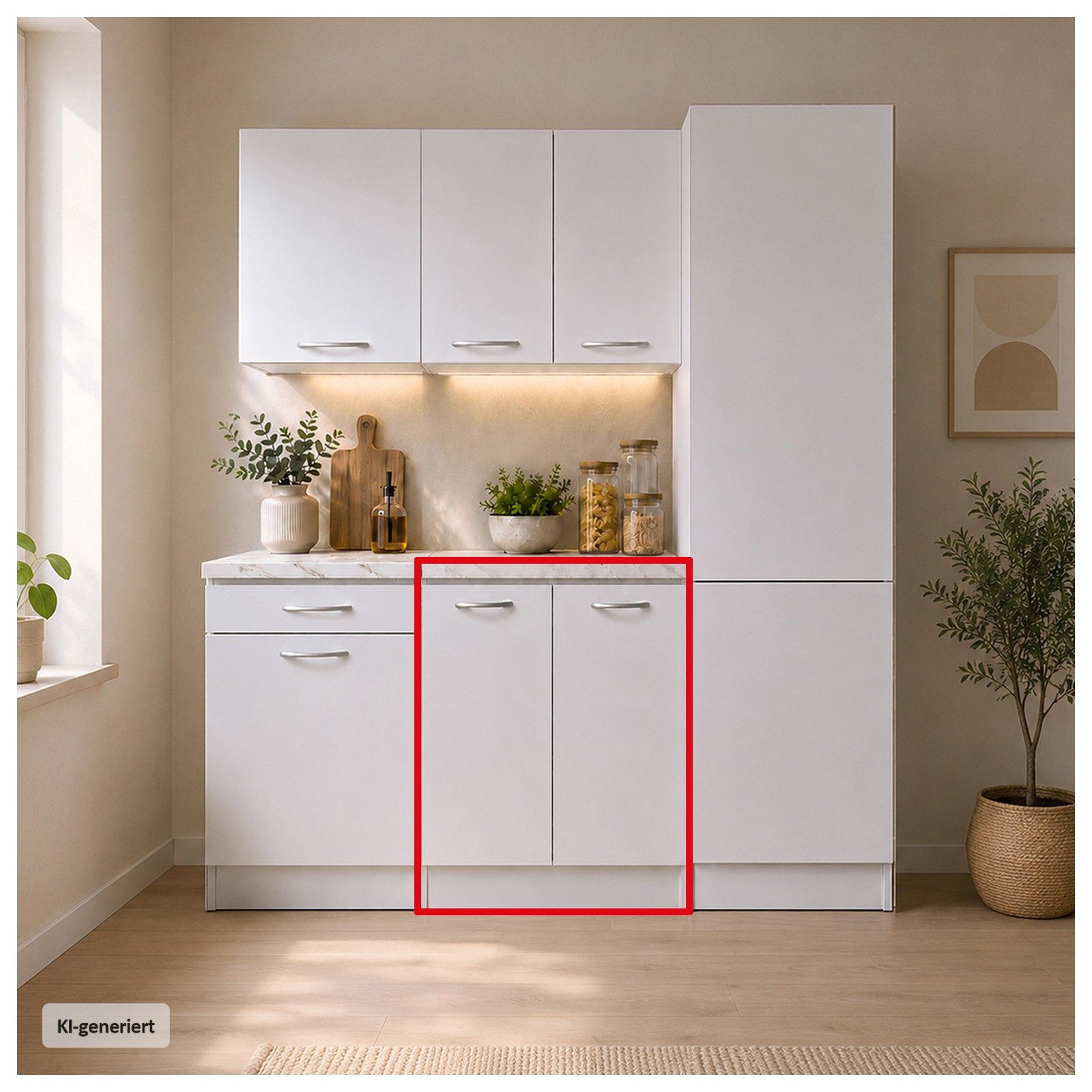HTI-Living Unterschrank Küchenunterschrank Jenna Weiß 60 cm (1 Stück, 1-St., 1 Küchenunterschrank) Modular erweiterbar, modernes Design, Arbeitsplatte Marmoroptik