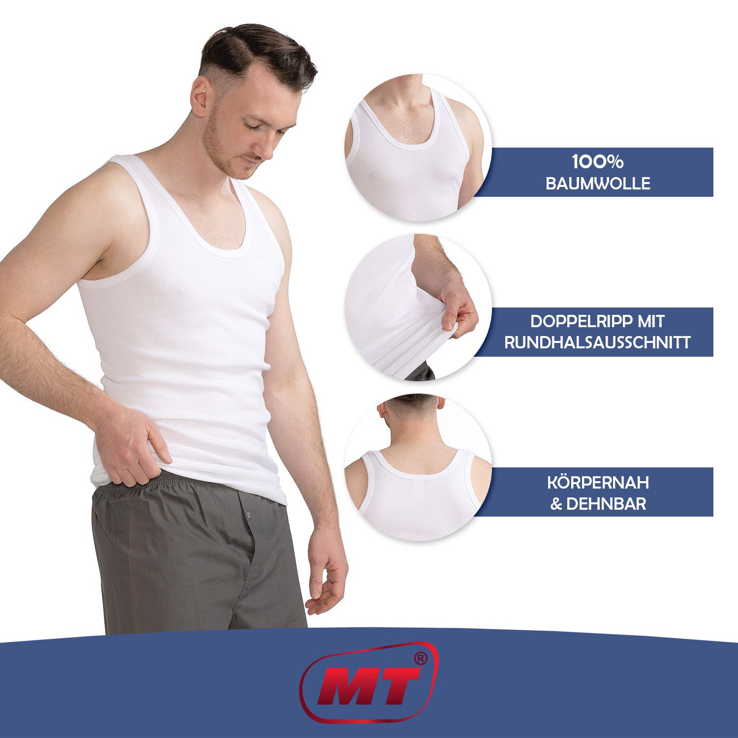 MT Achselhemd Herren Baumwoll Unterhemd Classic (6er Pack) Feinripp oder Doppelripp (6-St) Premium Feinripp oder Doppelripp Unterhemd