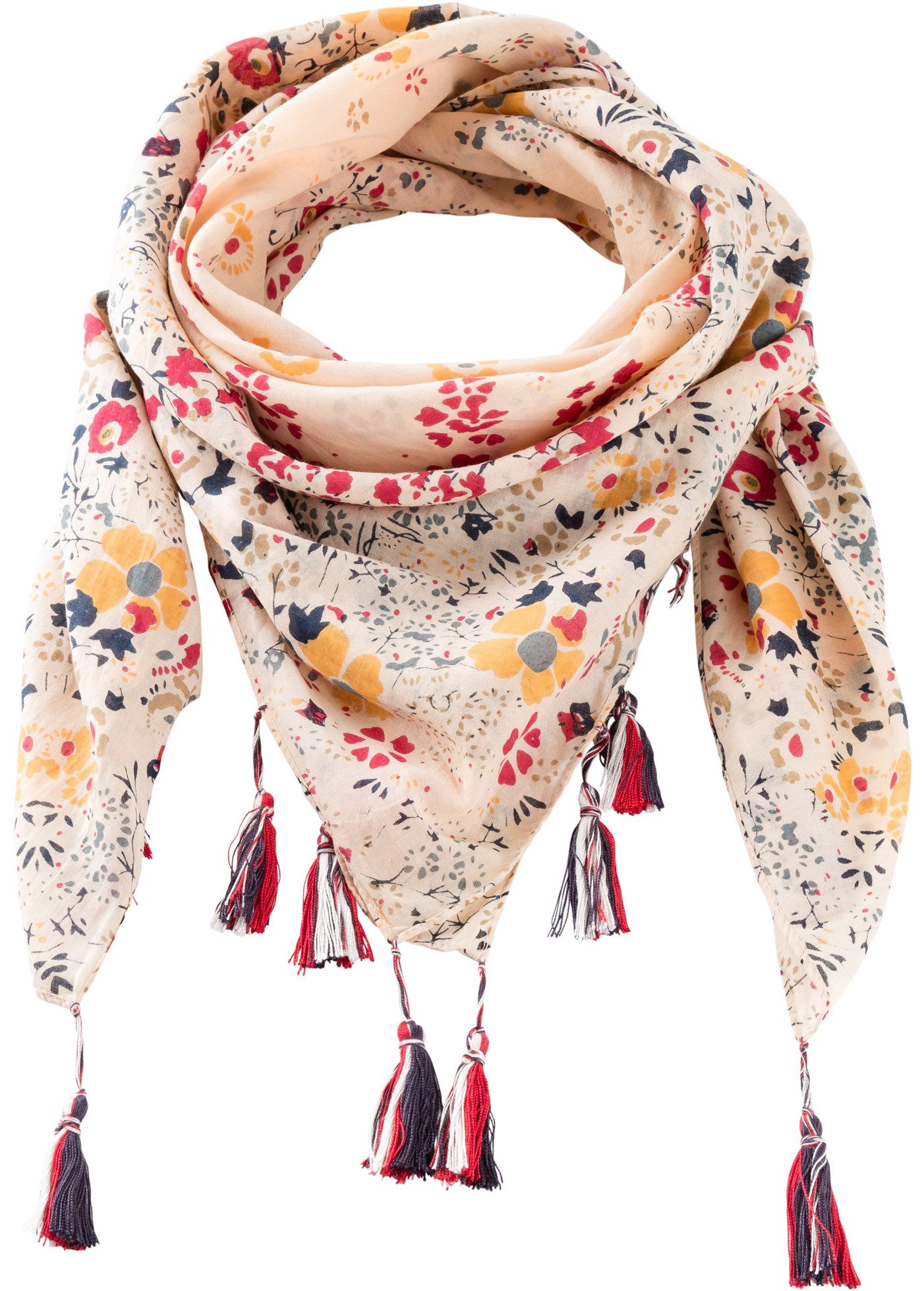 bonprix Halstuch, Dreieckstuch, aus Baumwolle, mit Tasseln, Casual Stil