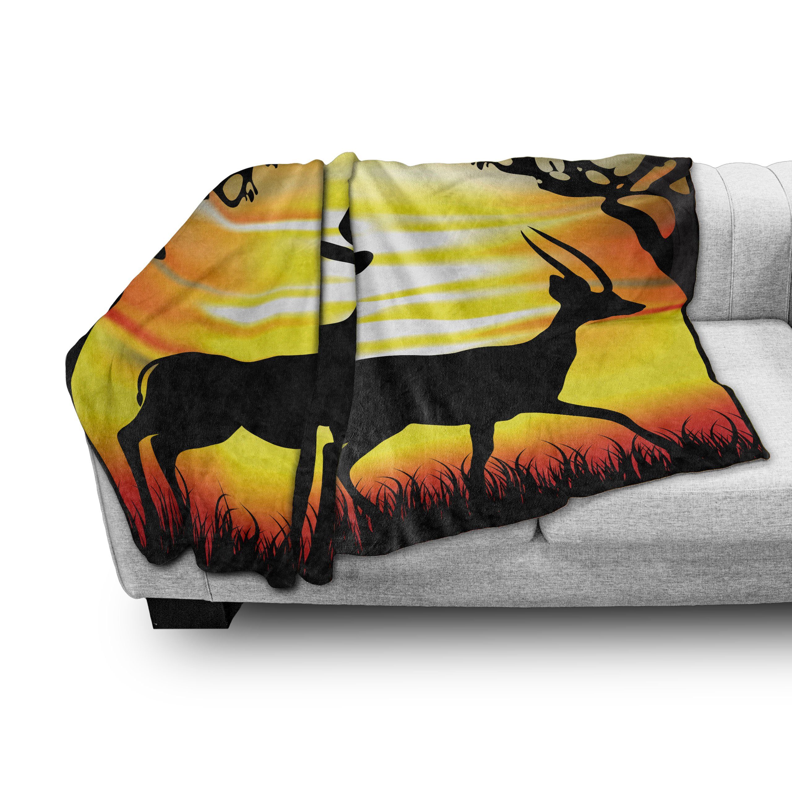 Antilope Sonnenuntergang Gemütlicher Außenbereich, Wohndecke den auf Abakuhaus, Innen- und Tiere für Plüsch