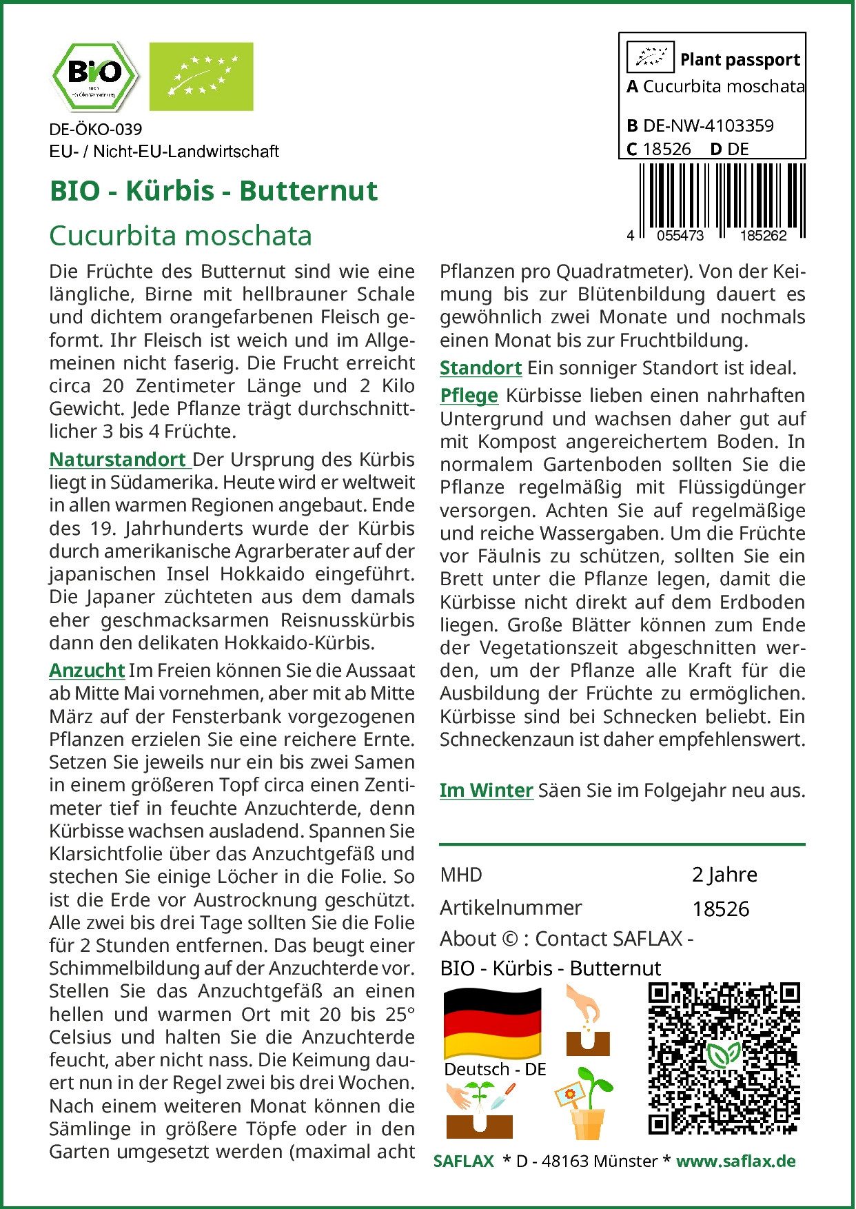 SAFLAX Gemüsesamen SAFLAX - Samen - BIO - Kürbis - Butternut günstig online kaufen