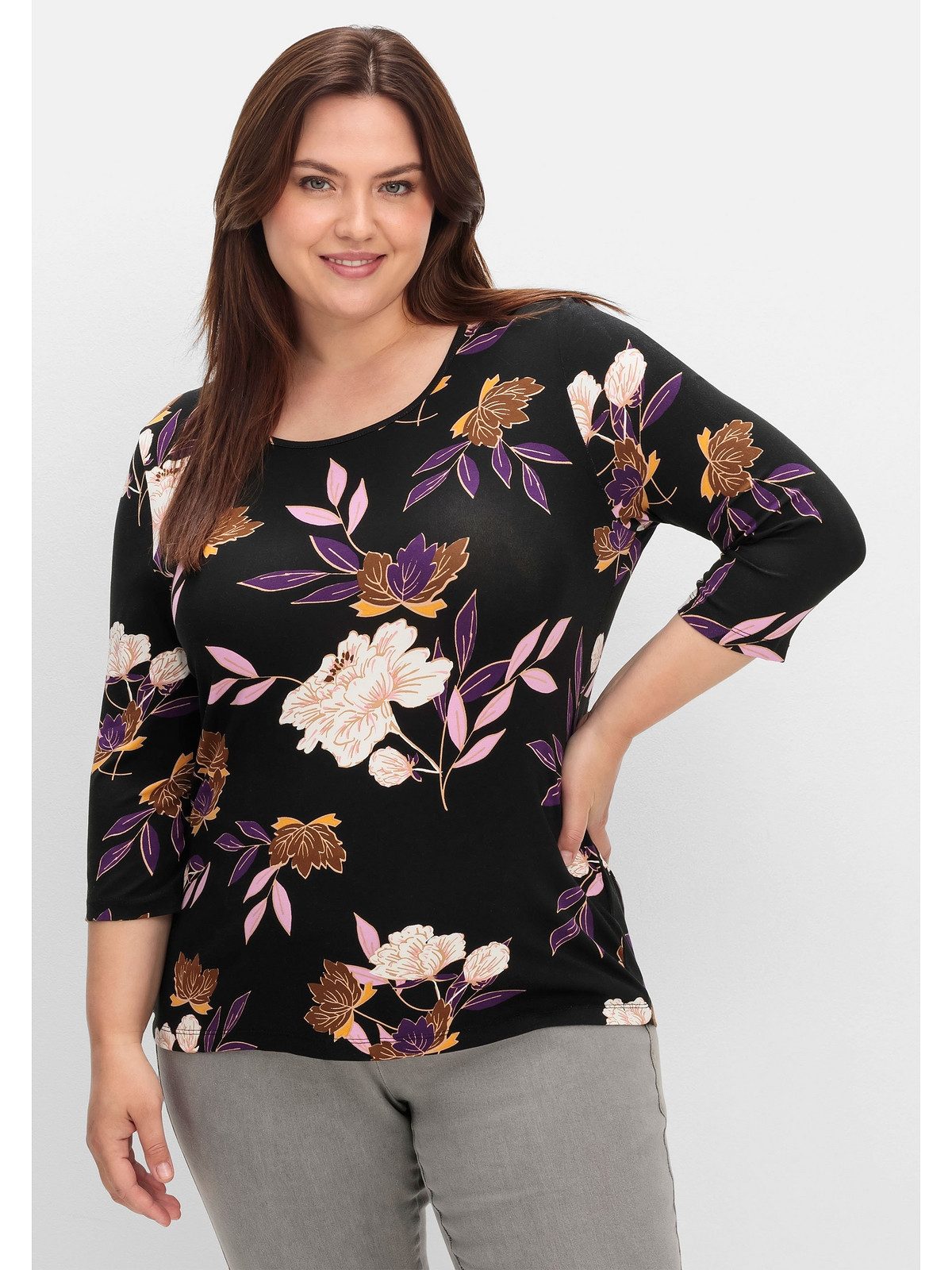 Sheego 3/4-Arm-Shirt Große Größen mit Blumenprint, günstig online kaufen