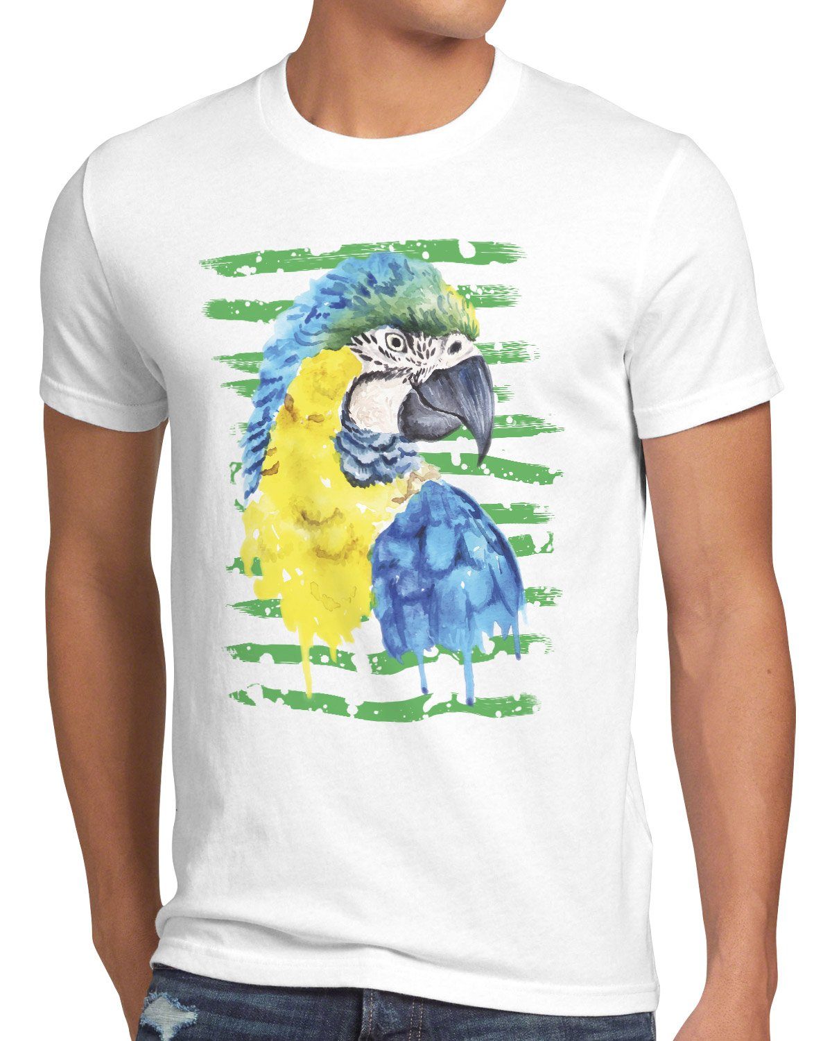 regenwald T-Shirt Print-Shirt gelbbrustara vogelfreund style3 Sommer Papagei Herren vögeln