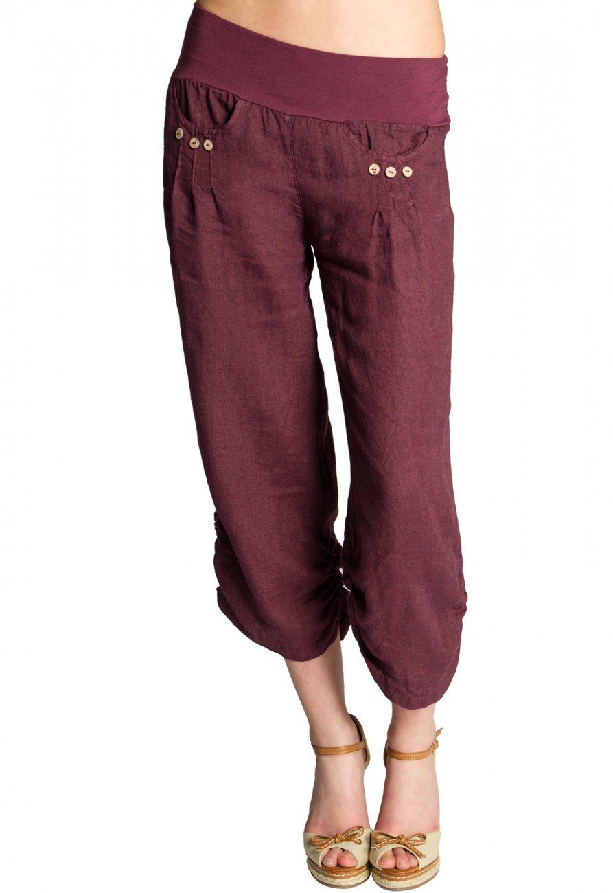 Caspar Leinenhose KHS017 Damen 3/4 Hose aus robustem Leinen mit breitem Stretch Bund - Made in Italy