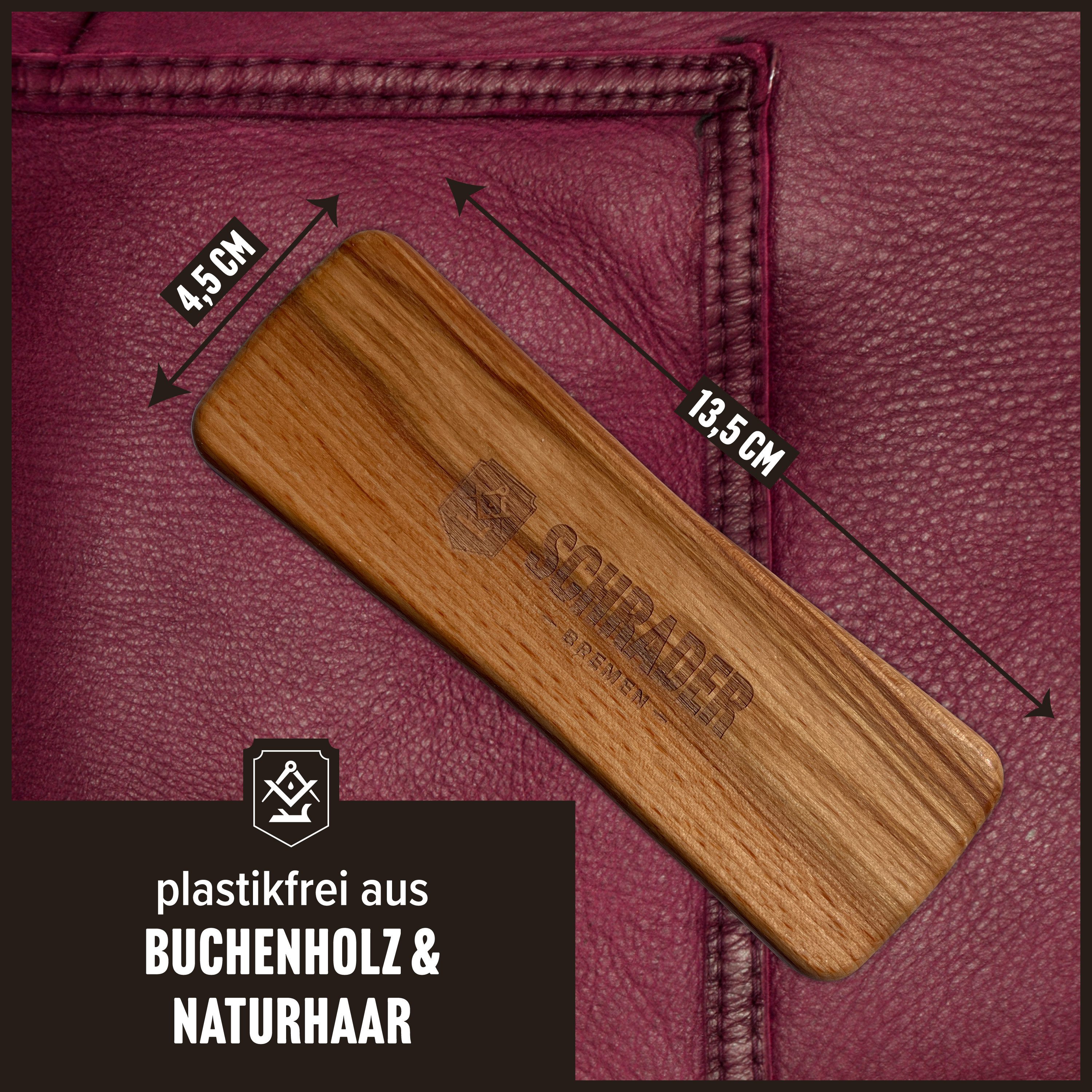 Schrader Reinigungsbürste S1400101, Glanzbürste - Plastikfrei - mit Borsten aus Naturhaar, zum Reinigen und Polieren von Schuhen - Made in Germany