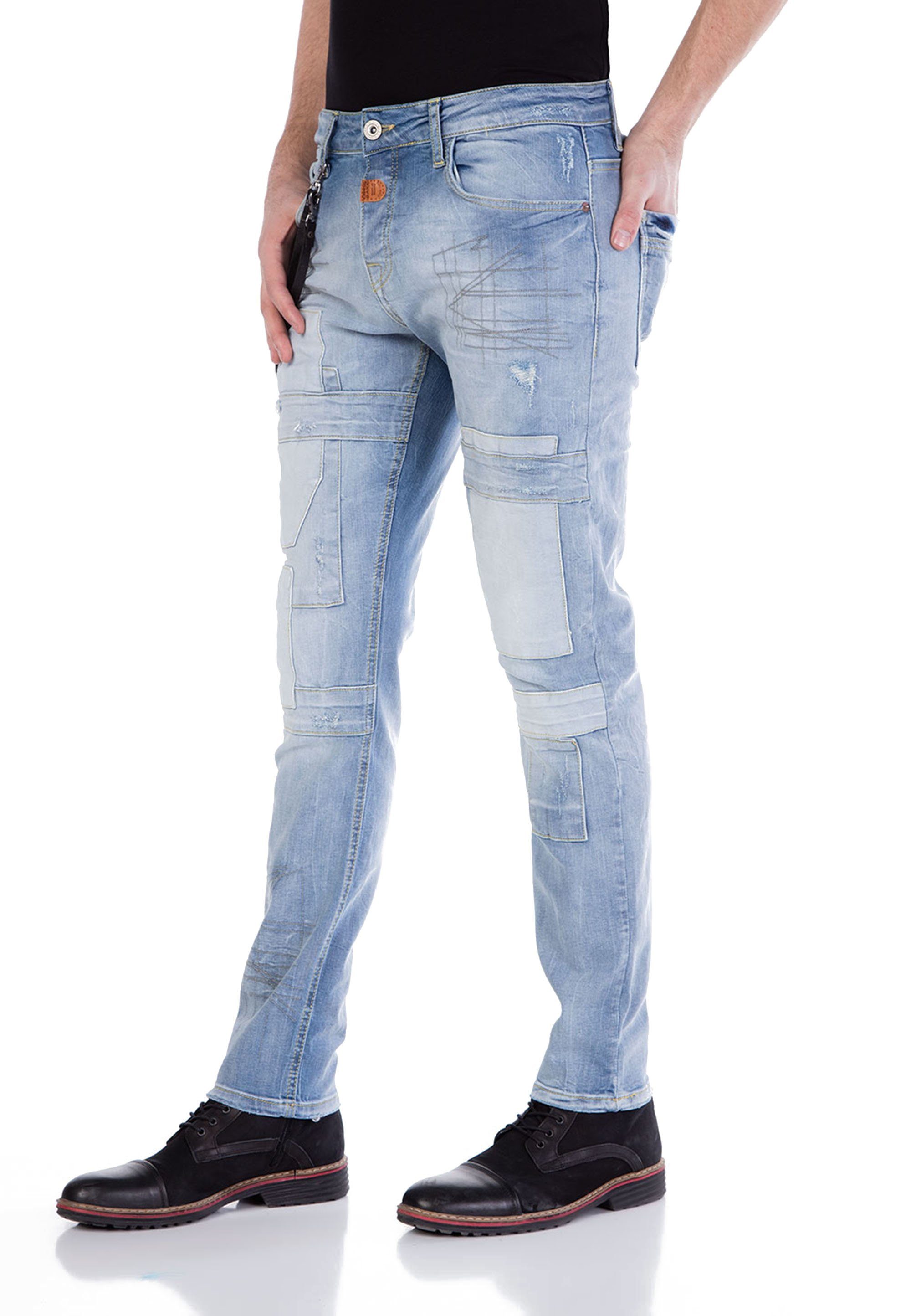 Herren Jeans Cipo & Baxx Slim-fit-Jeans mit Aufnäher