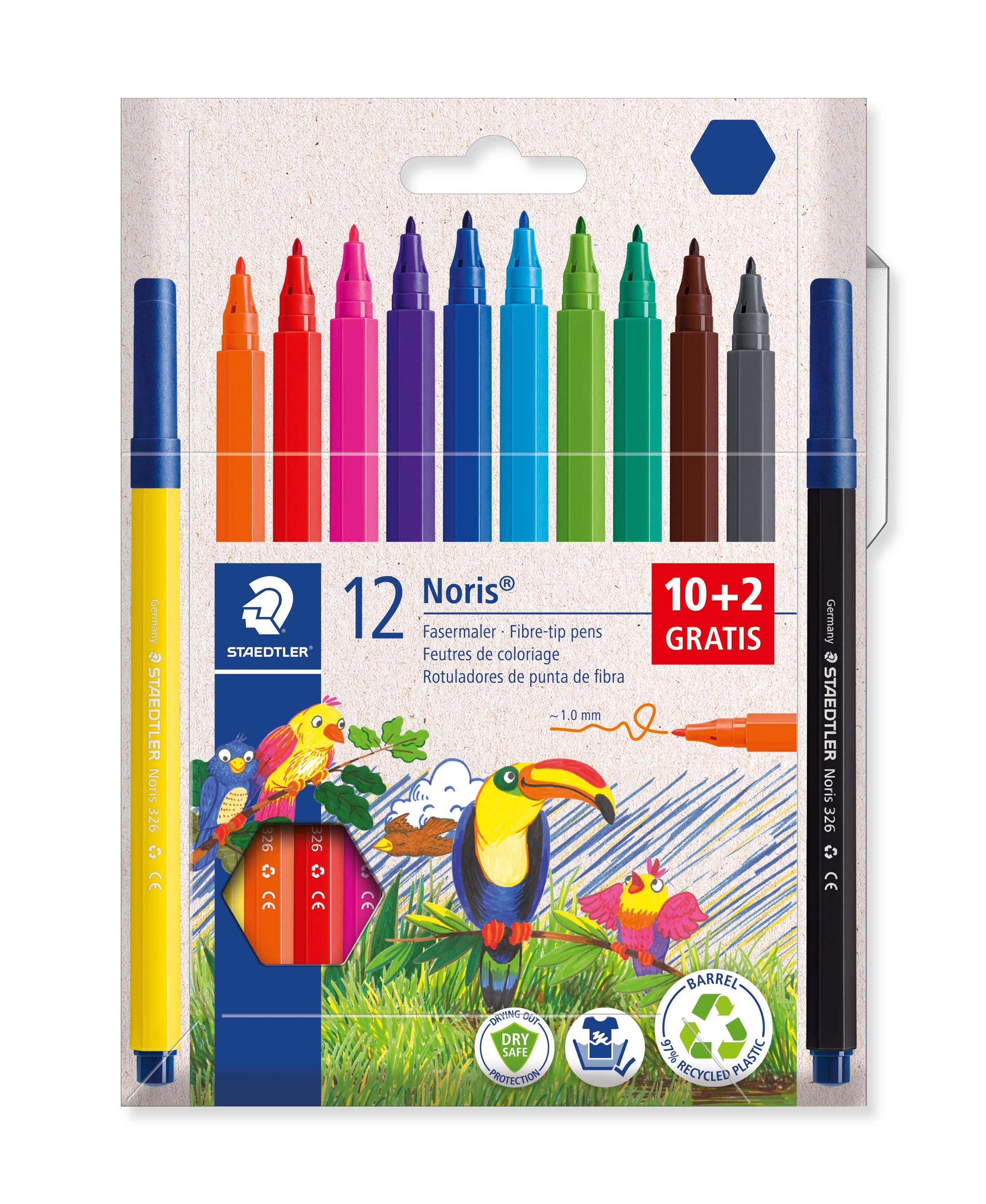 STAEDTLER Malstift STAEDTLER Fasermaler Noris Promotion 1mm 10 + 2 Stück Kartonetui