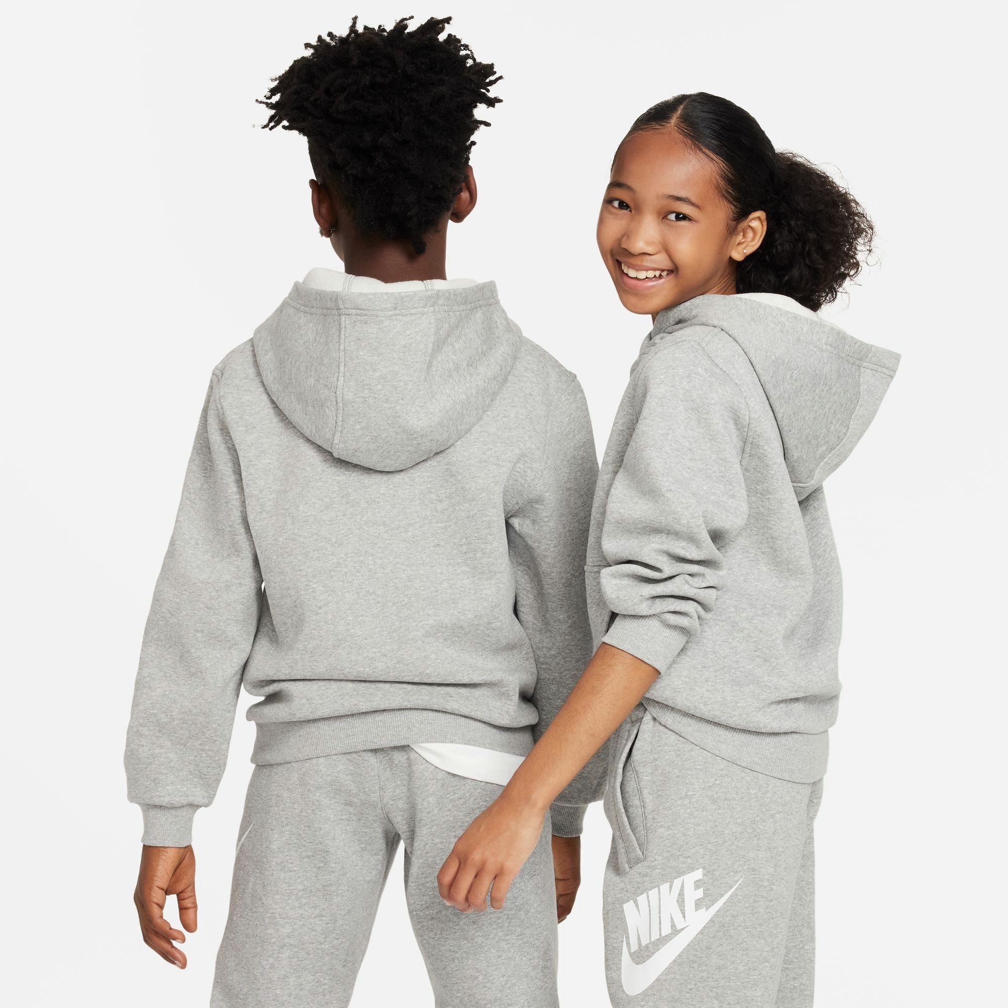 GREY BIG Nike HOODIE HEATHER/WHITE Sportswear CLUB KIDS' FLEECE DK Kapuzensweatshirt
