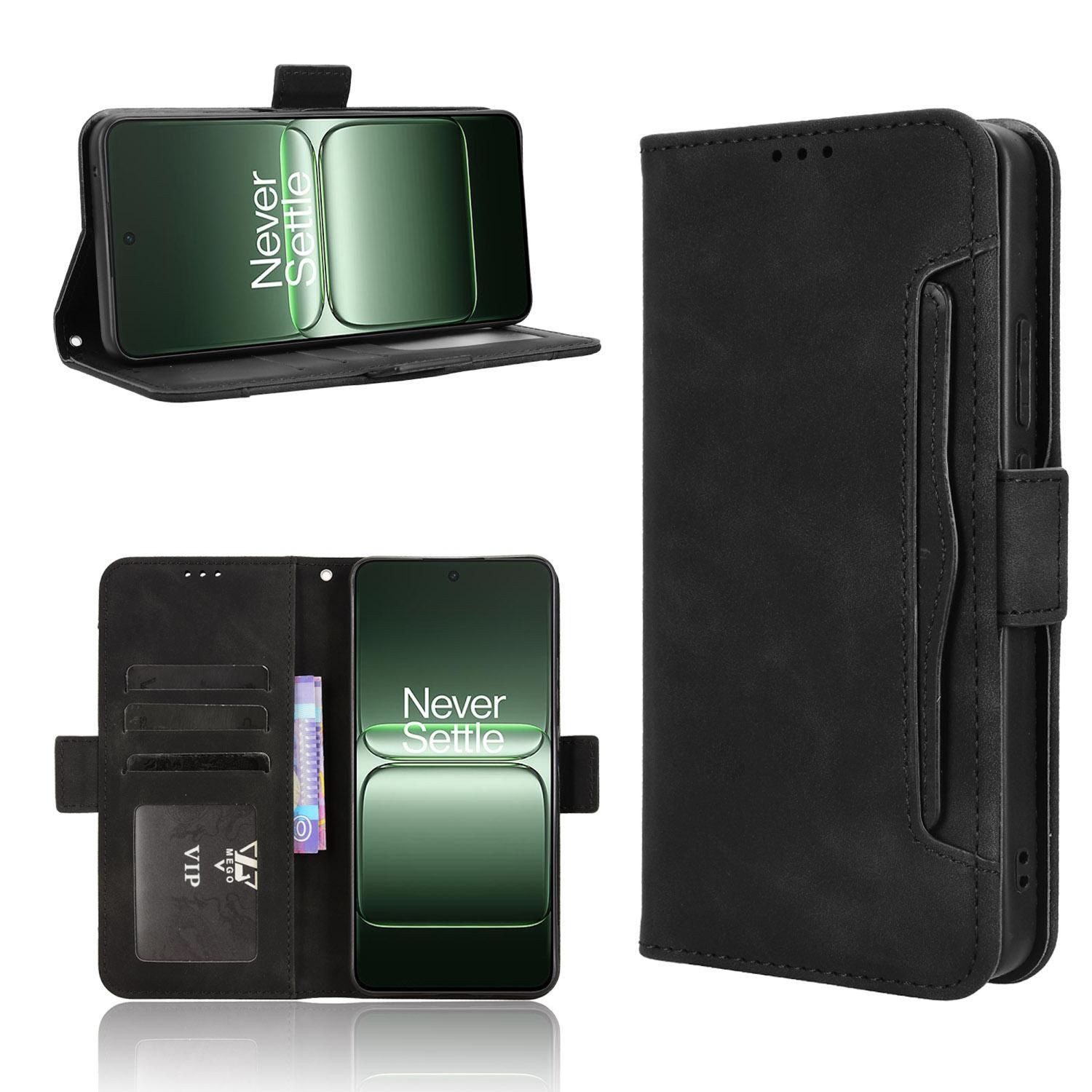 Wigento Handyhülle Für OnePlus Nord CE5 Skin Feel Kunstleder Premium Schutz Hülle Schwarz, Wallet Hülle mit Kartenfächern und Standfunktion