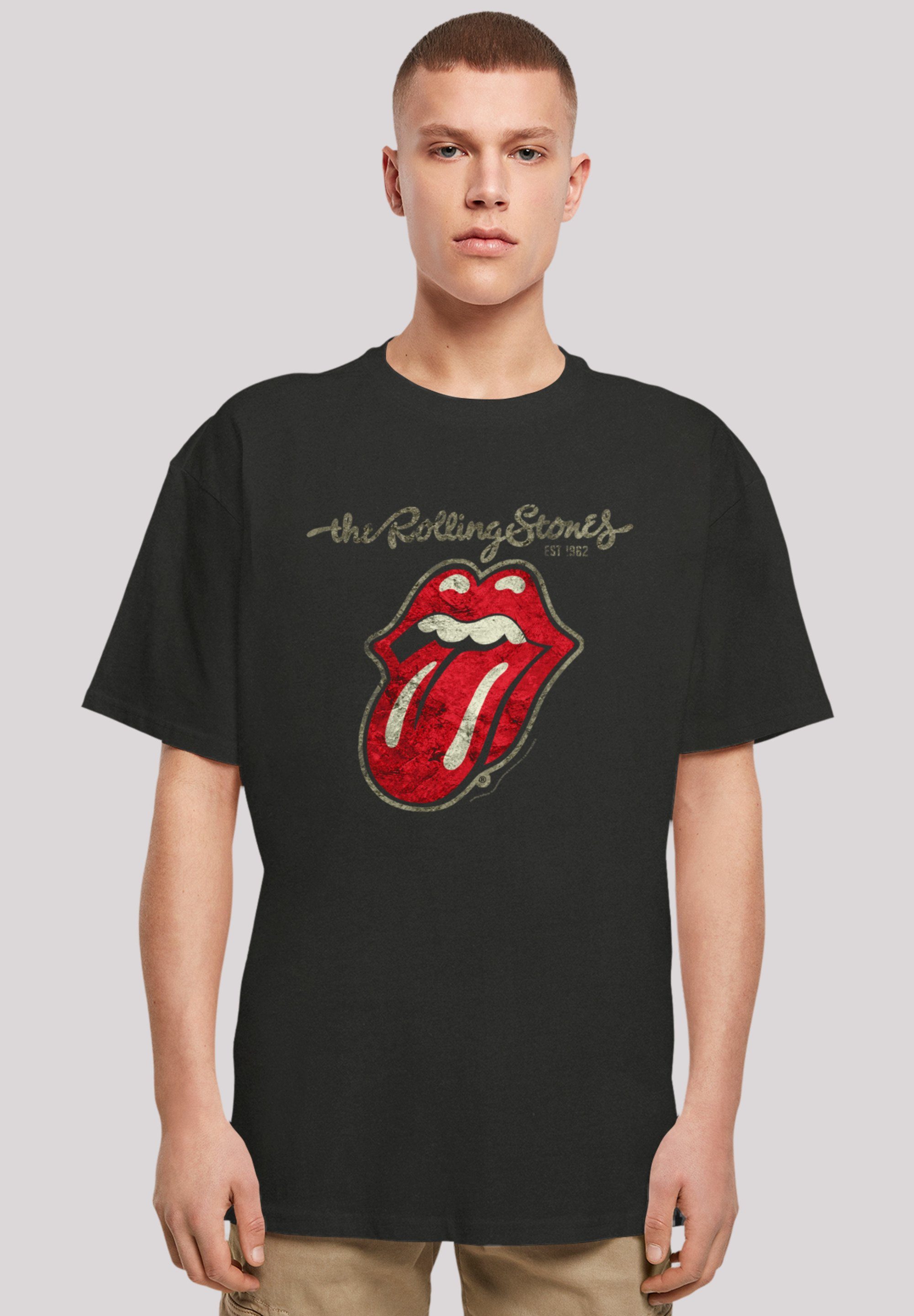 F4NT4STIC T-Shirt The Rolling Stones Plastered Tongue Washed Premium  Qualität, Weite Passform und überschnittene Schultern | T-Shirts