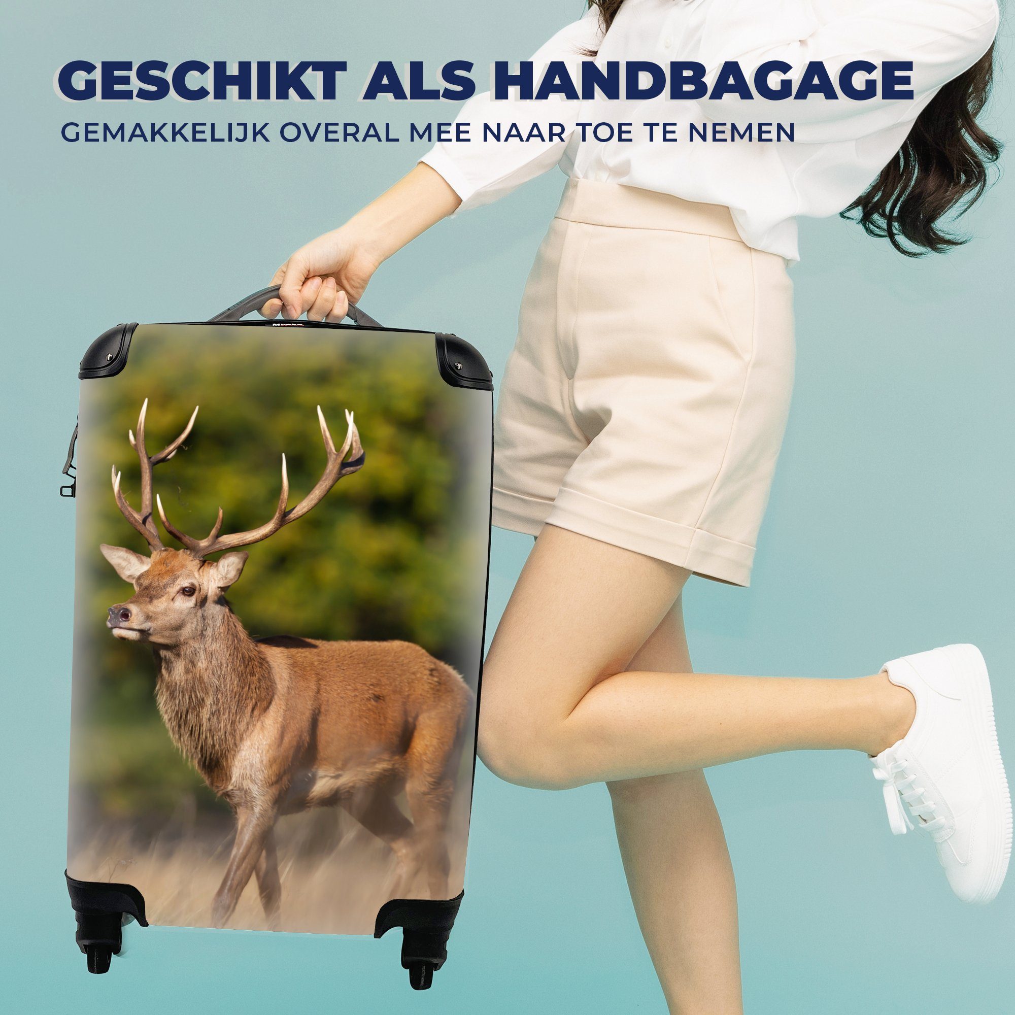 Waldtiere MuchoWow - Reisetasche Handgepäck für - - Trolley, 4 Hirsche Tiere Handgepäckkoffer Rollen, mit Ferien, rollen, Geweihe Reisekoffer - Natur,