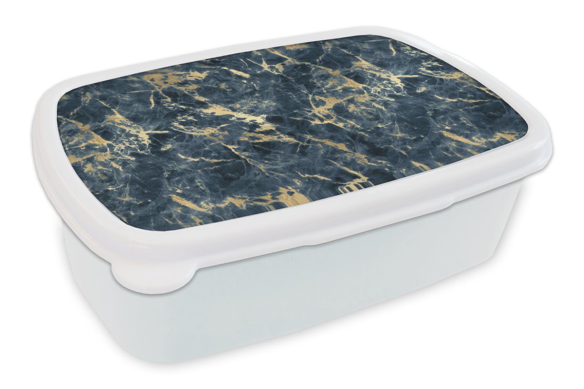 MuchoWow Lunchbox Gold - Marmor - für für Jungs und Blau, weiß Erwachsene, Brotdose, Kunststoff, Mädchen und (2-tlg), Brotbox - Muster Kinder