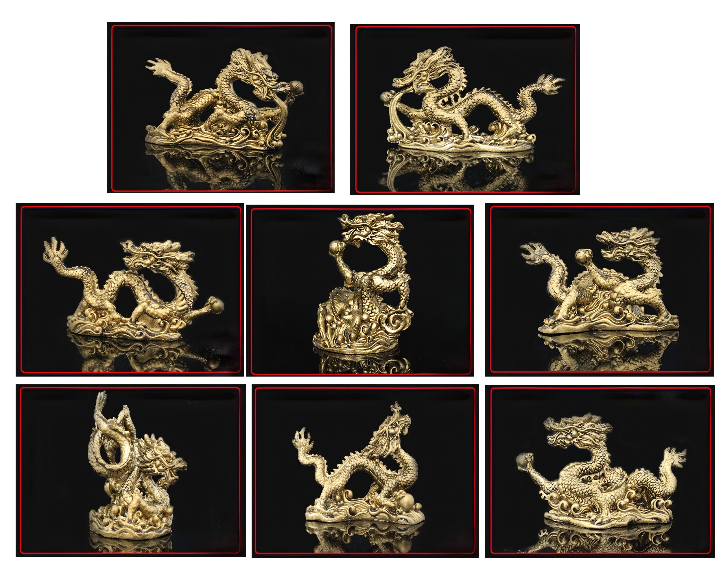 Yudu Dekofigur 8er Set Drache Figuren Glücksbringer Feng Shui Dekoration