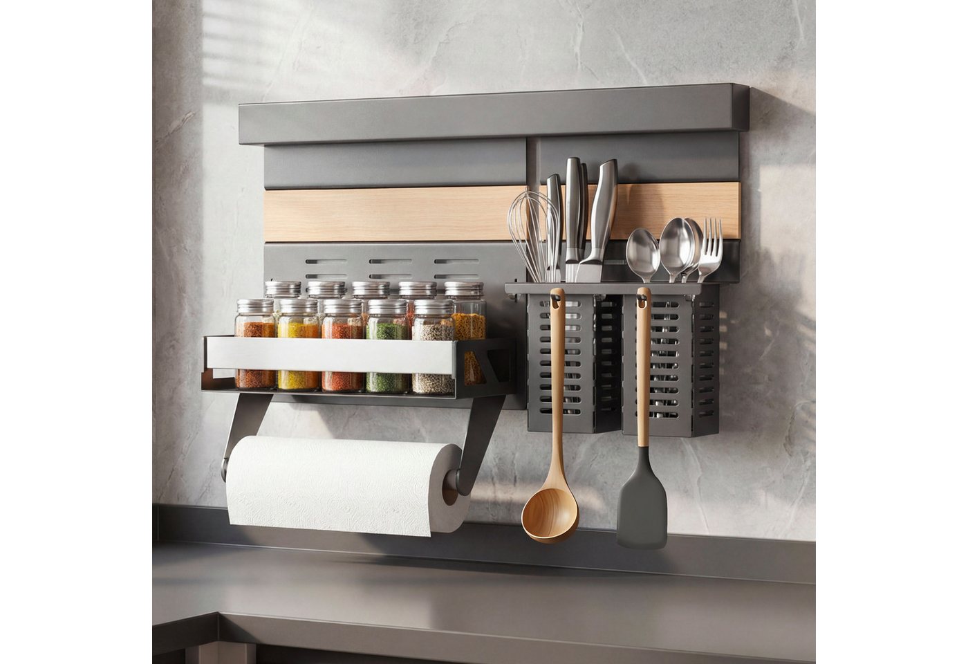 doporro Küchenregal Küchenorganizer-set Multifunktional aus Metall Wandmontage 52/82cm, 52-cm-Schiene trägt bis zu 10.5kg, 82-cm-Schiene trägt bis zu 15kg
