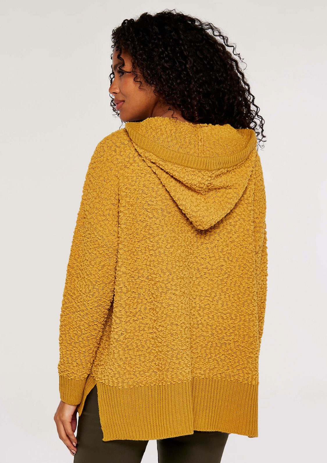knit (1-tlg) mit Hoodie Popcorn Jumper Strickpullover Stitch Apricot Strukturmuster