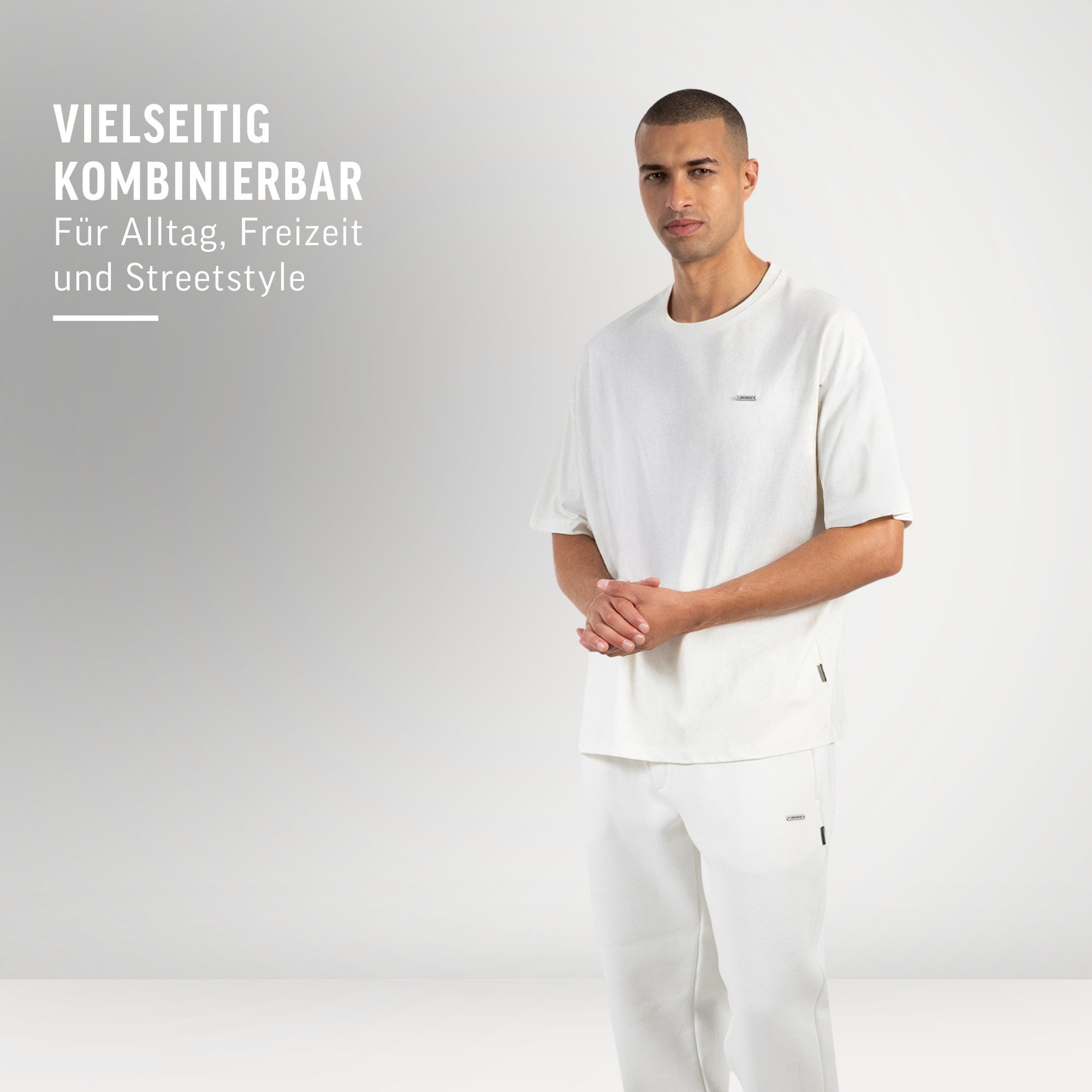 Smilodox T-Shirt Cedrik, Oversize Shirt aus 100% Baumwolle, Weiches Material, Modern Metallabel Baumwollshirt Kurzarmshirt moderne Details Freizeitshirt