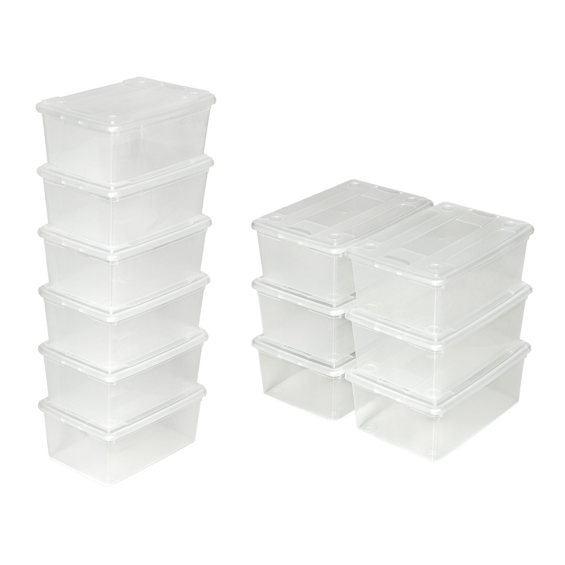 tectake Stapelbox 24er-Set Schuhbox mit Deckel, 33 x 23 x 12 cm (Aufbewahrungskisten, in transparent), mit Deckel, transparent, stapelbar, mit Lüftungsöffnungen