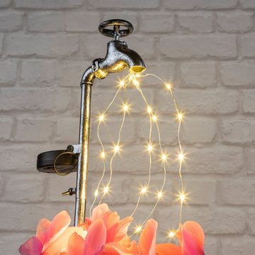 Spetebo LED Solarleuchte LED Solar Deko Wasserhahn mit Blumentopf, Ein-/Ausschalter, LED, warm weiß, Garten Beleuchtung mit 30 LED in warm weiß inklusive Blumentopfhalter