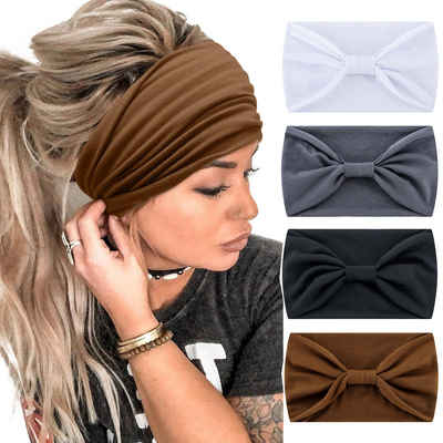 Alster Herz Haarband 4x Damen Boho Stirnbänder, Kopfband, Yoga Sport Haarschmuck A0583, 4-tlg., breite elastische weiche Haarband