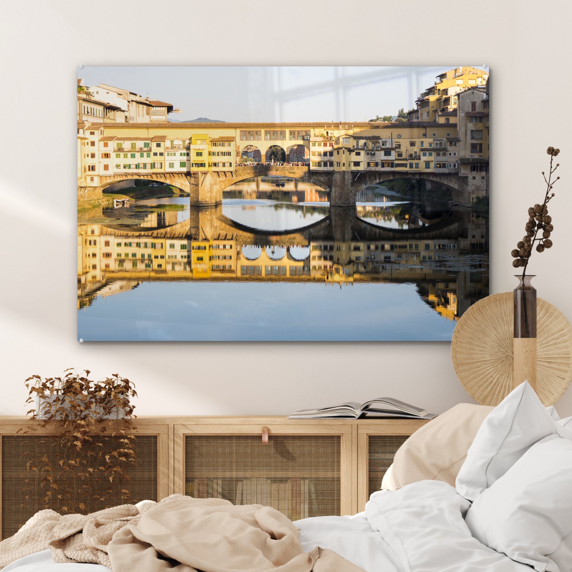 Vecchio Acrylglasbild auf St), MuchoWow Schlafzimmer Ponte & Acrylglasbilder Wohnzimmer Sonnenstrahlen in der Florenz, (1
