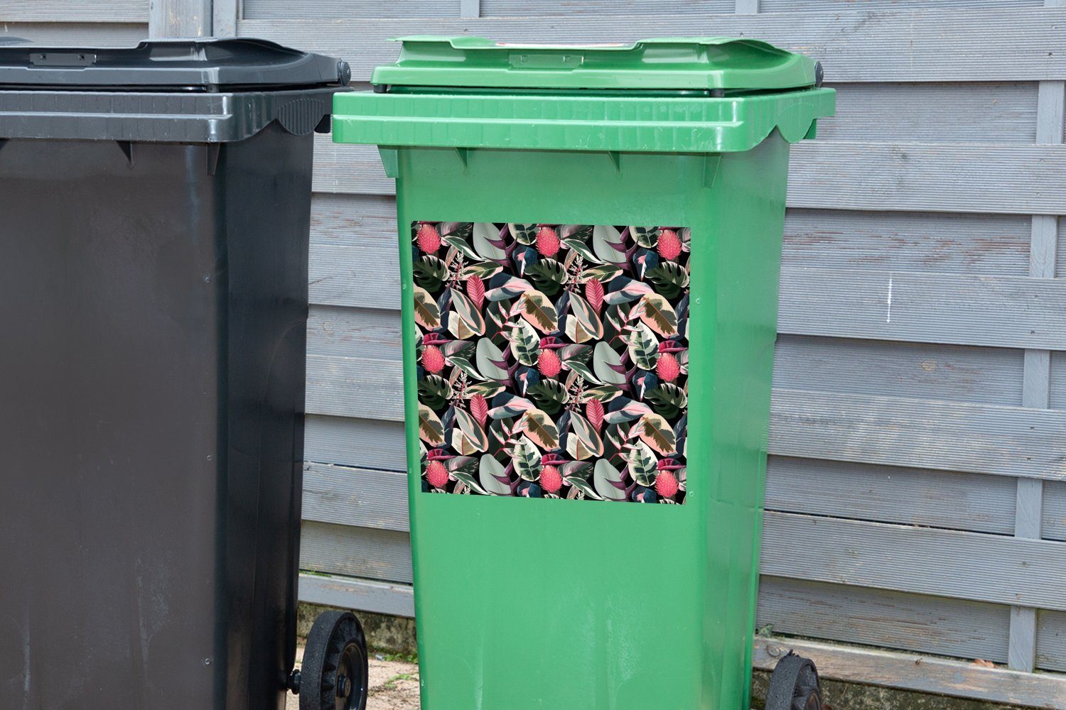 Wandsticker Sticker, MuchoWow Blätter St), Rosa Mülleimer-aufkleber, - Mülltonne, Abfalbehälter - Container, (1 Tropisch
