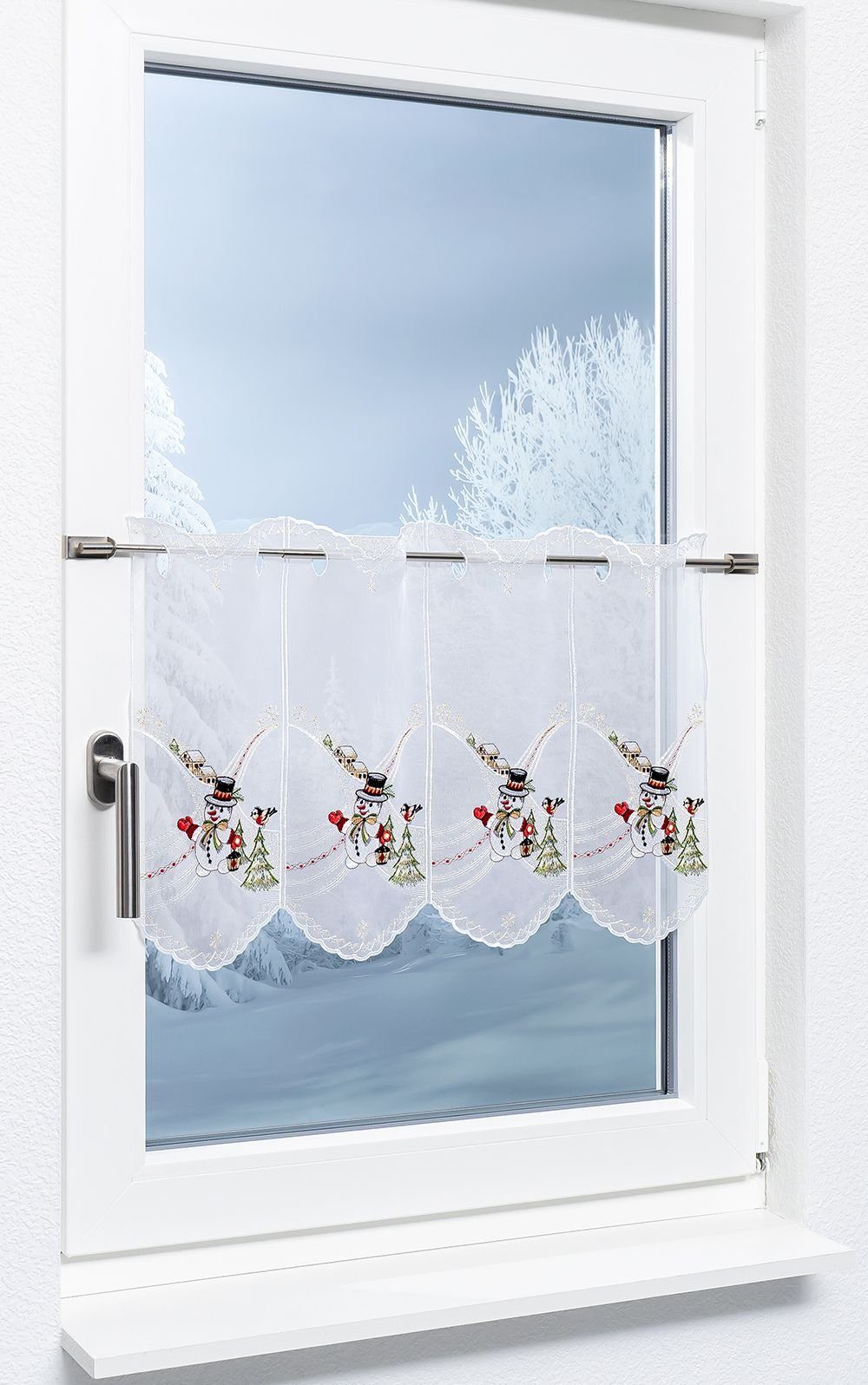 Plauener Spitze® Scheibengardine Schneemann Weihnachtsz. (1 günstig online kaufen