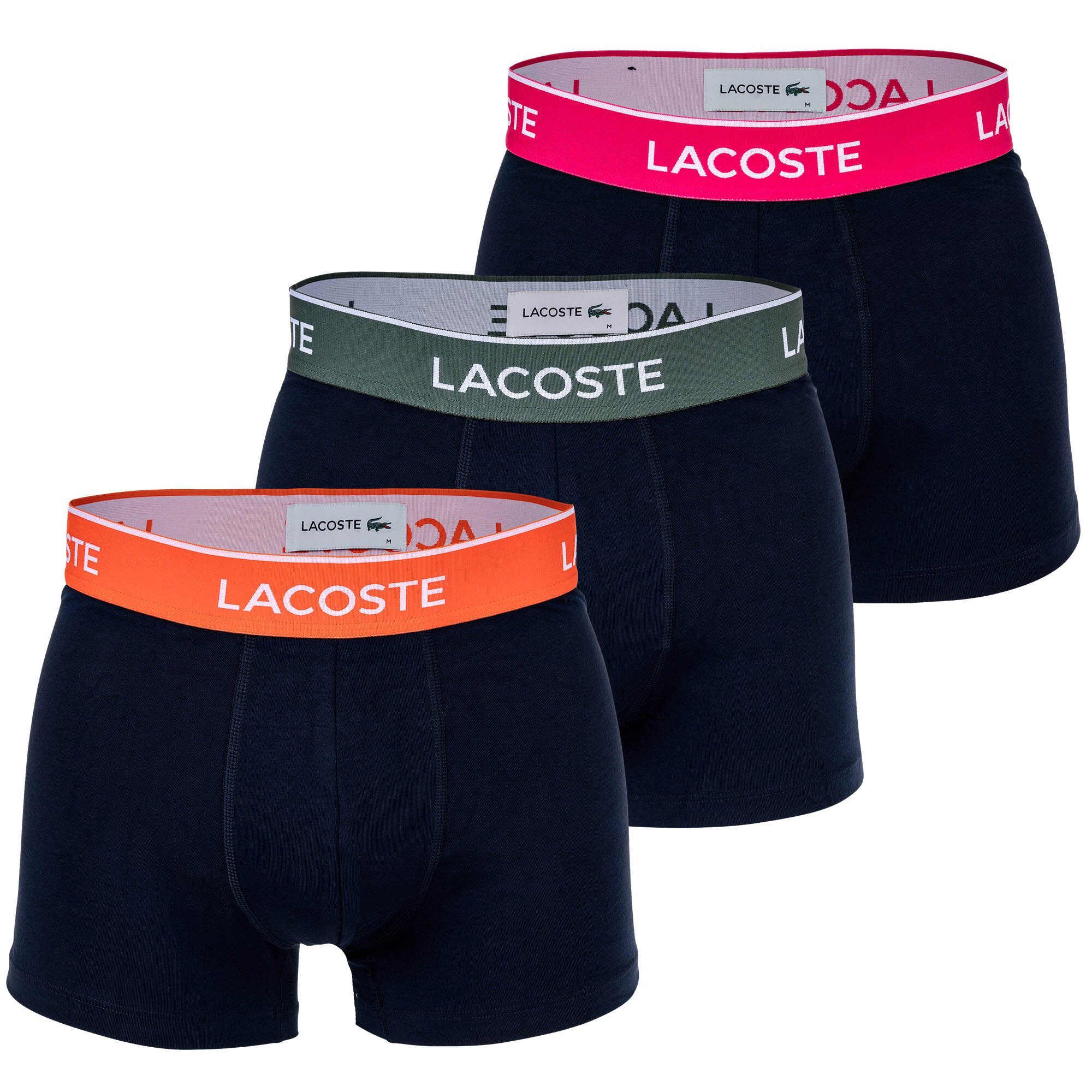 Lacoste Boxer Herren Boxershorts, 3er Pack - Trunks, Casual Dunkelblau/Orange/Grün/Pink