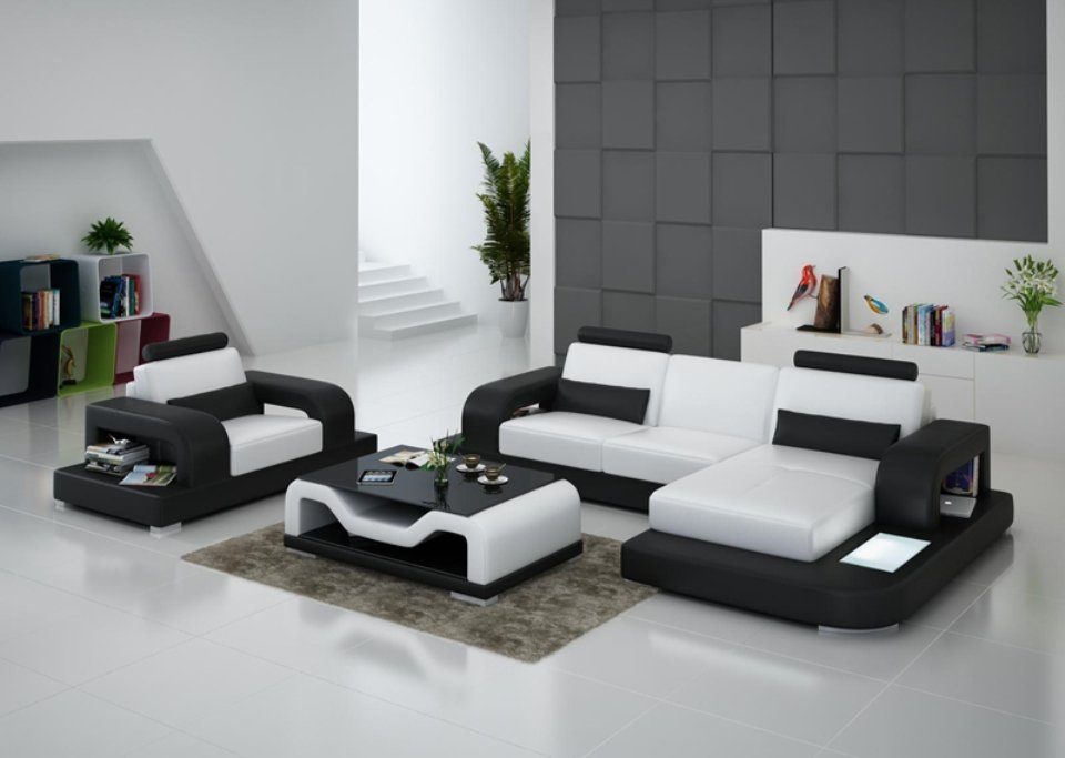 JVmoebel Ecksofa, Ledersofa Couch Wohnlandschaft Eck + 1Sitzer Garnitur Design Modern | Ecksofas