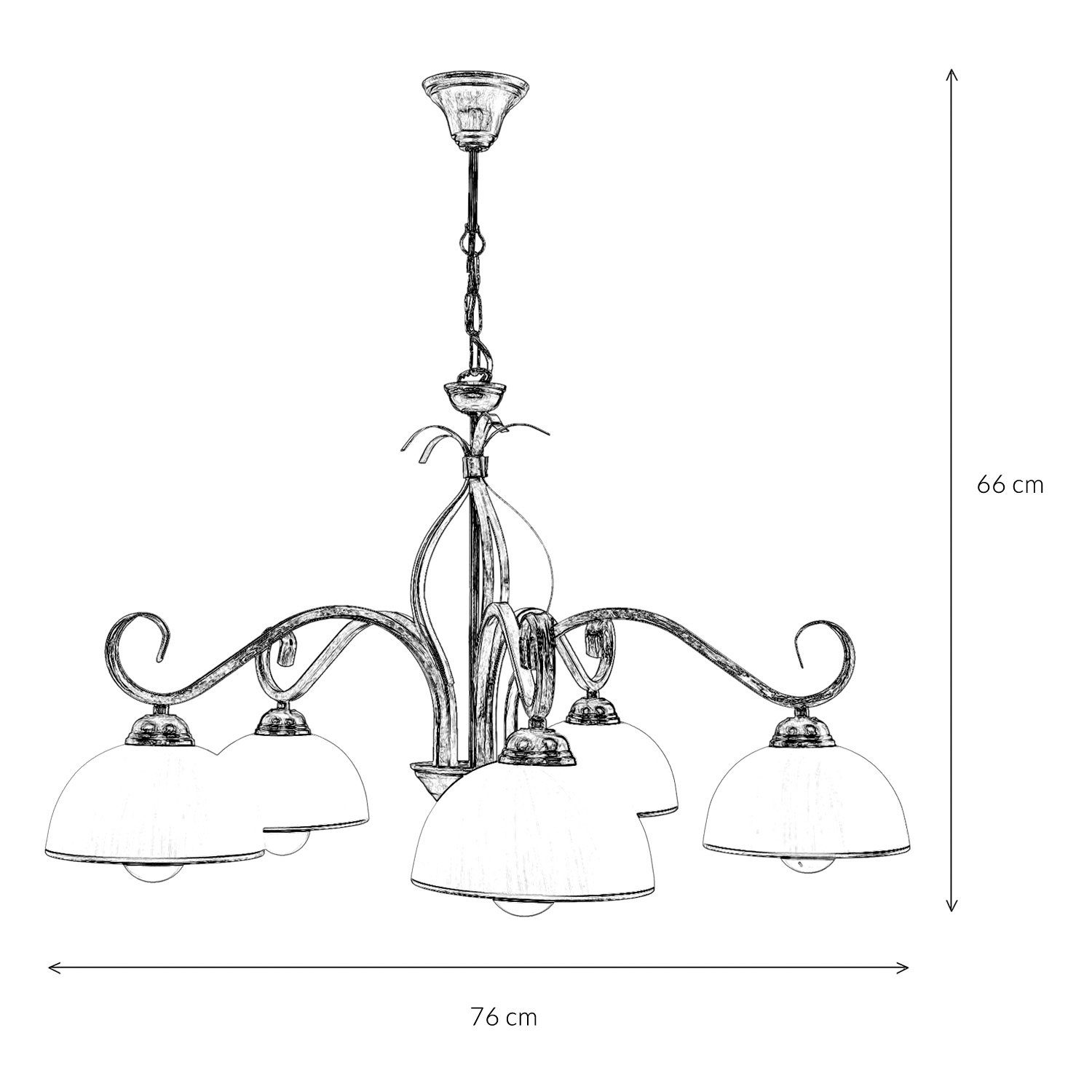 Pendelleuchte Gold ELISA, Esszimmer ohne Metall Ø E27 antik Glas Leuchtmittel, Licht-Erlebnisse Esstisch 76 5-flammig in cm