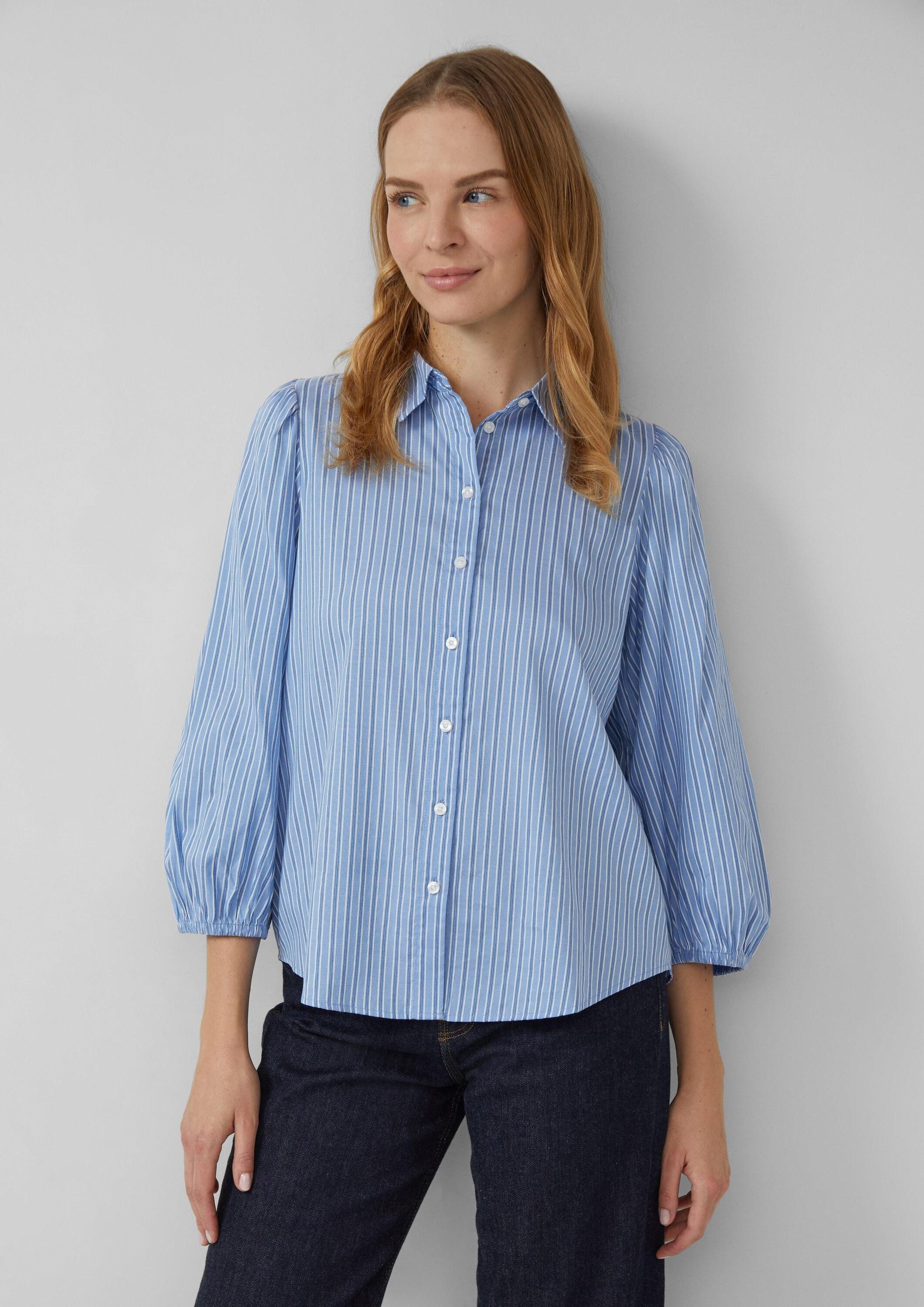 s.Oliver Kurzarmbluse Bluse Gestreifte Hemdbluse mit 3/4-Arm und Raffung