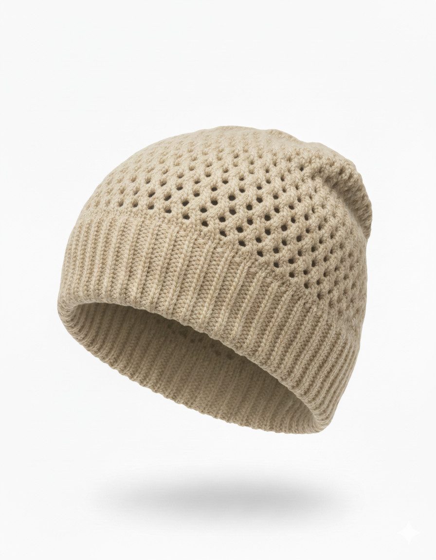 styleBREAKER Strickmütze Strick Beanie Mütze mit Loch Muster (1-St)