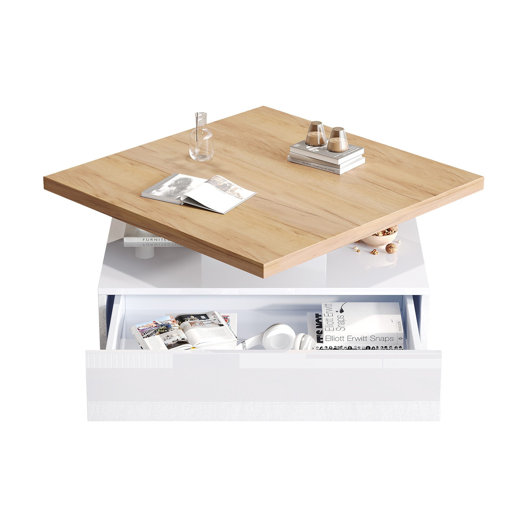 MODFU Couchtisch quadratische 360° schwenkbare Kaffeeschublade günstig online kaufen