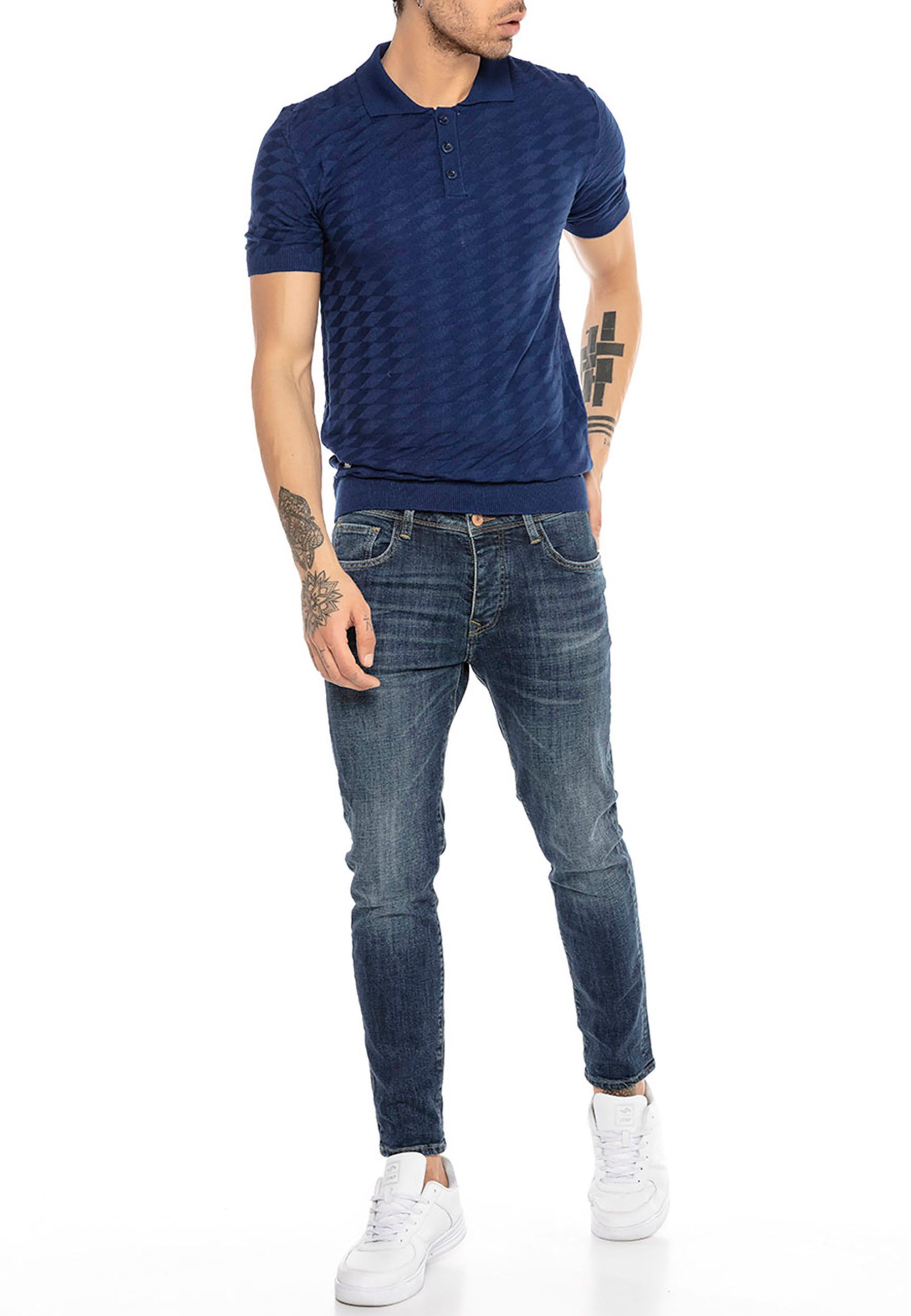 RedBridge Poloshirt mit Strukturmuster Stilvolles Kurzarm-Shirt